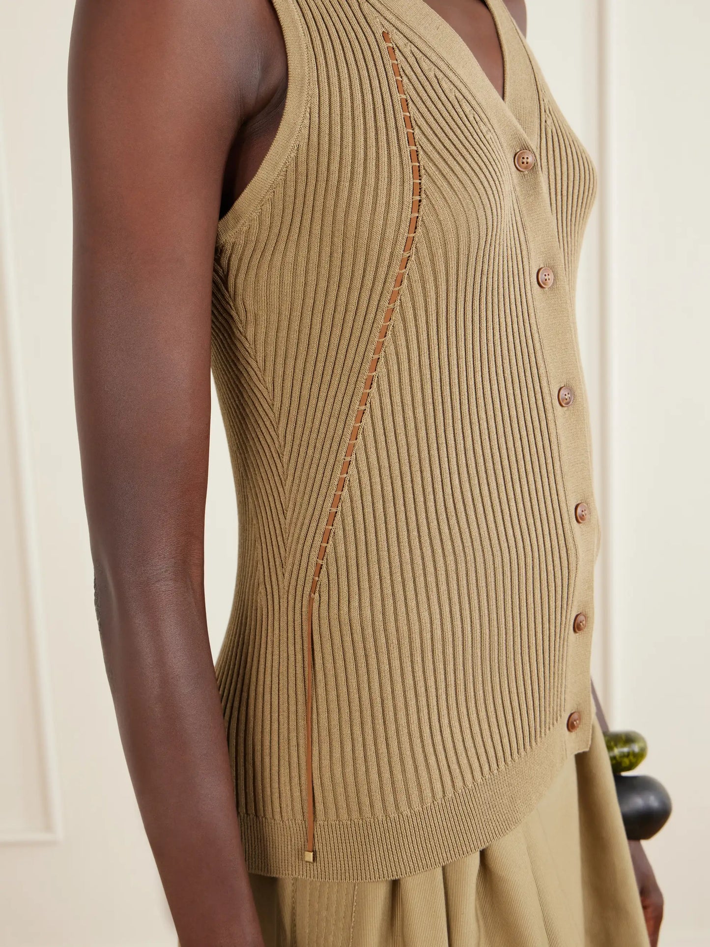 Lace-detailed Ribbed Cotton-blend Vest