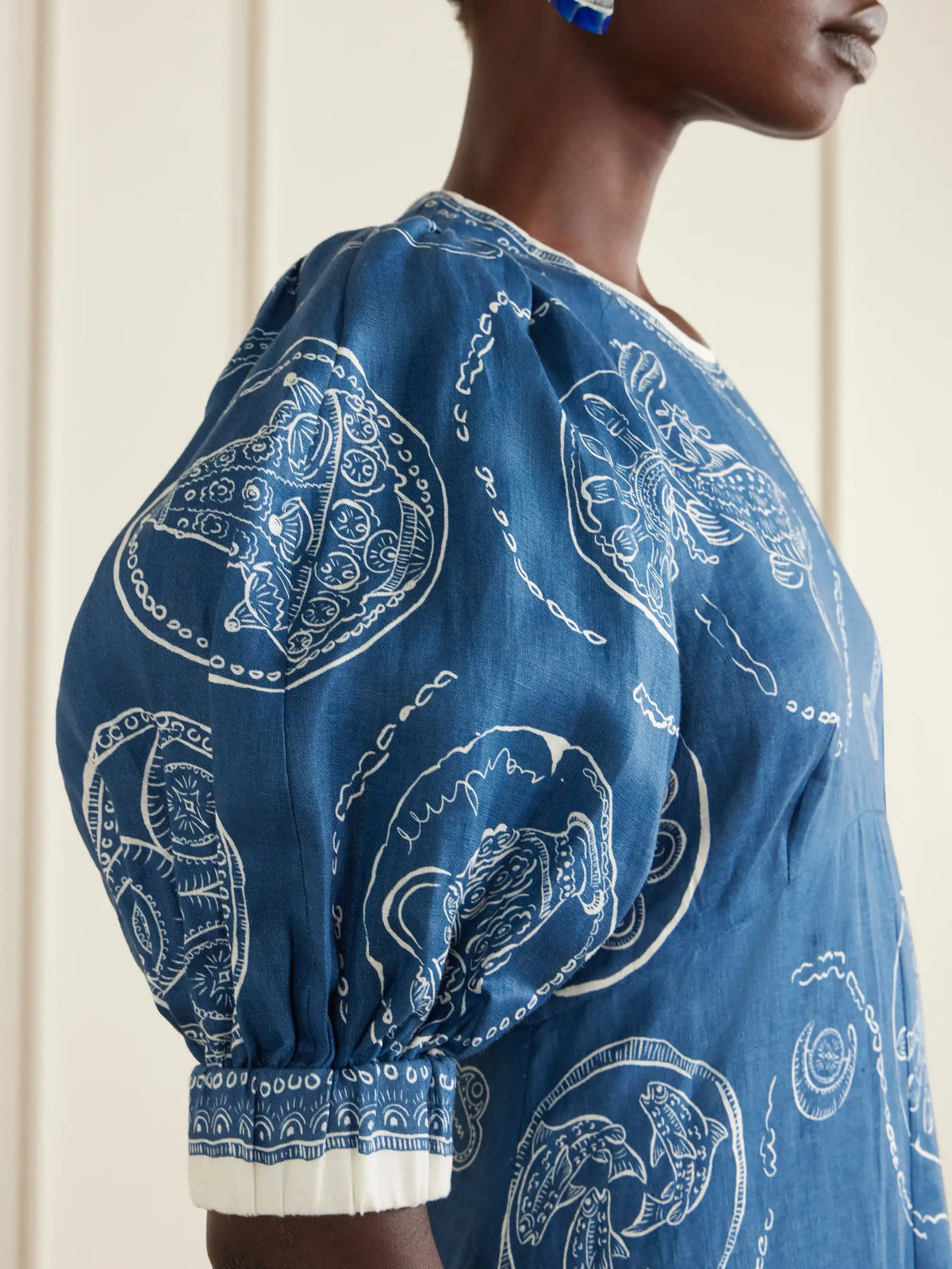 Lucky Printed Linen Midi Dress