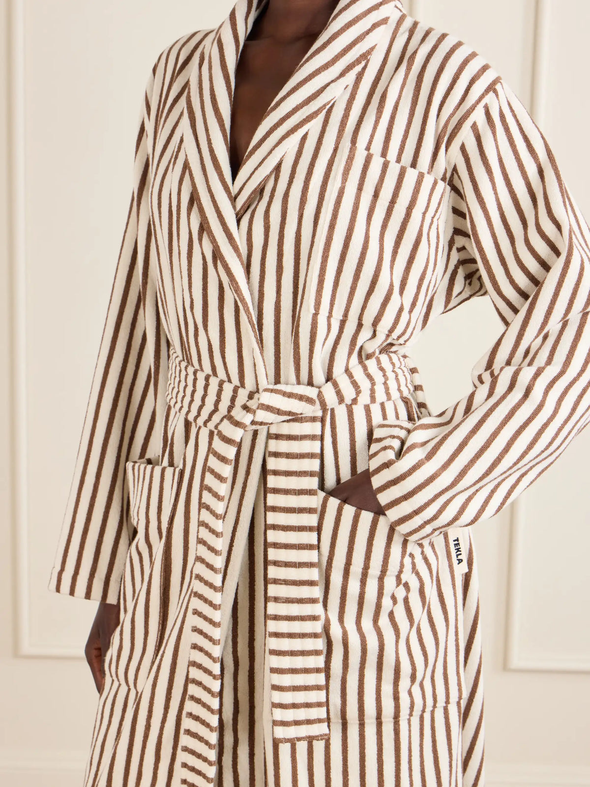 TEKLA Belted Striped Organic Cotton-terry Robe
