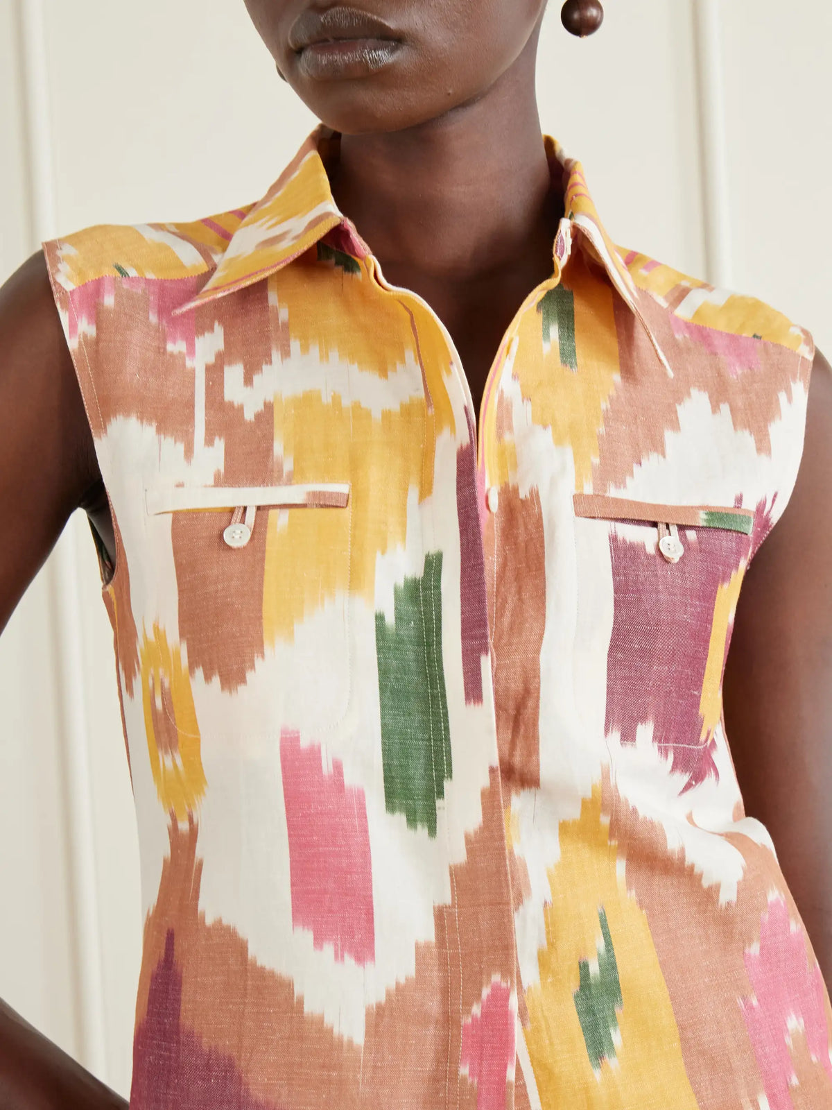 Emporio Sirenuse Printed Cotton And Linen-blend Tank