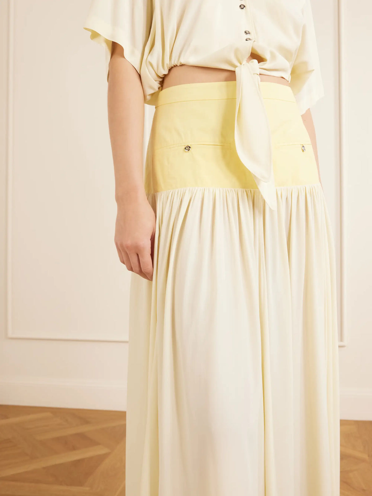 Cotton And Crepe Maxi Skirt