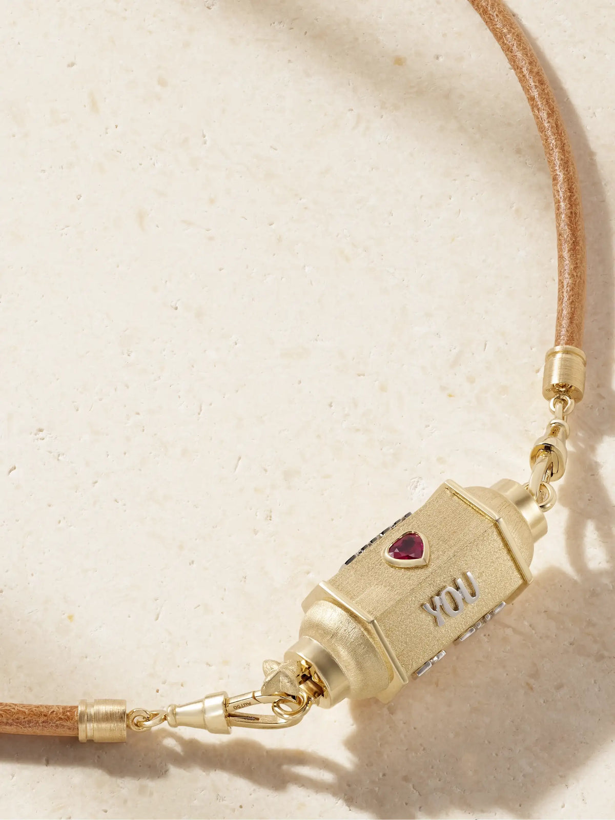 Marie Lichtenberg Love You Locket 18-karat Yellow And White Gold, Ruby, Diamond And Leather Necklace
