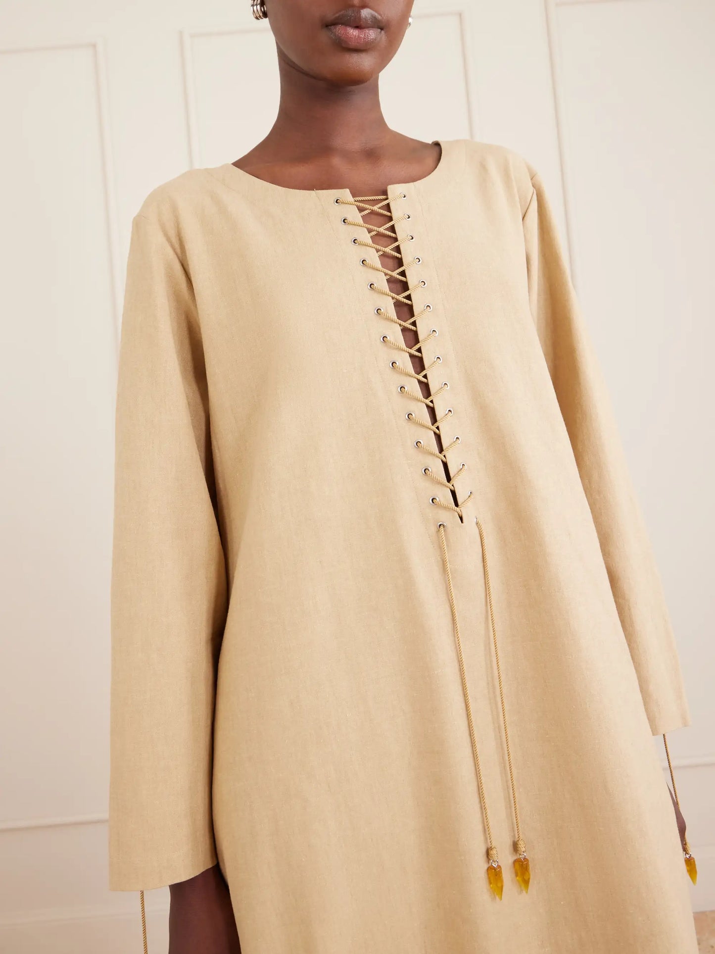 Lace-up Linen-blend Kaftan