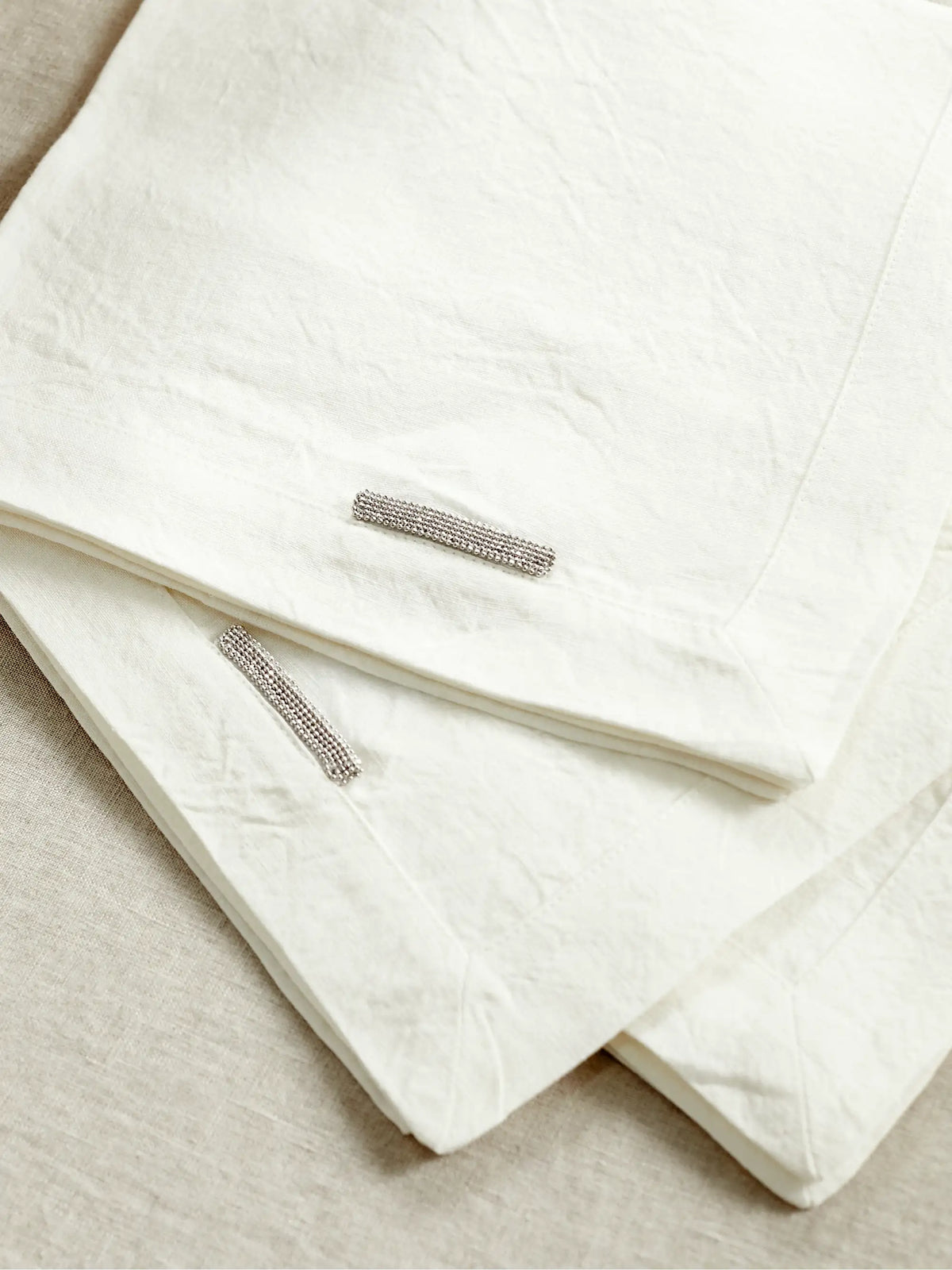 Set Of Four Bead-embellished Linen Napkins