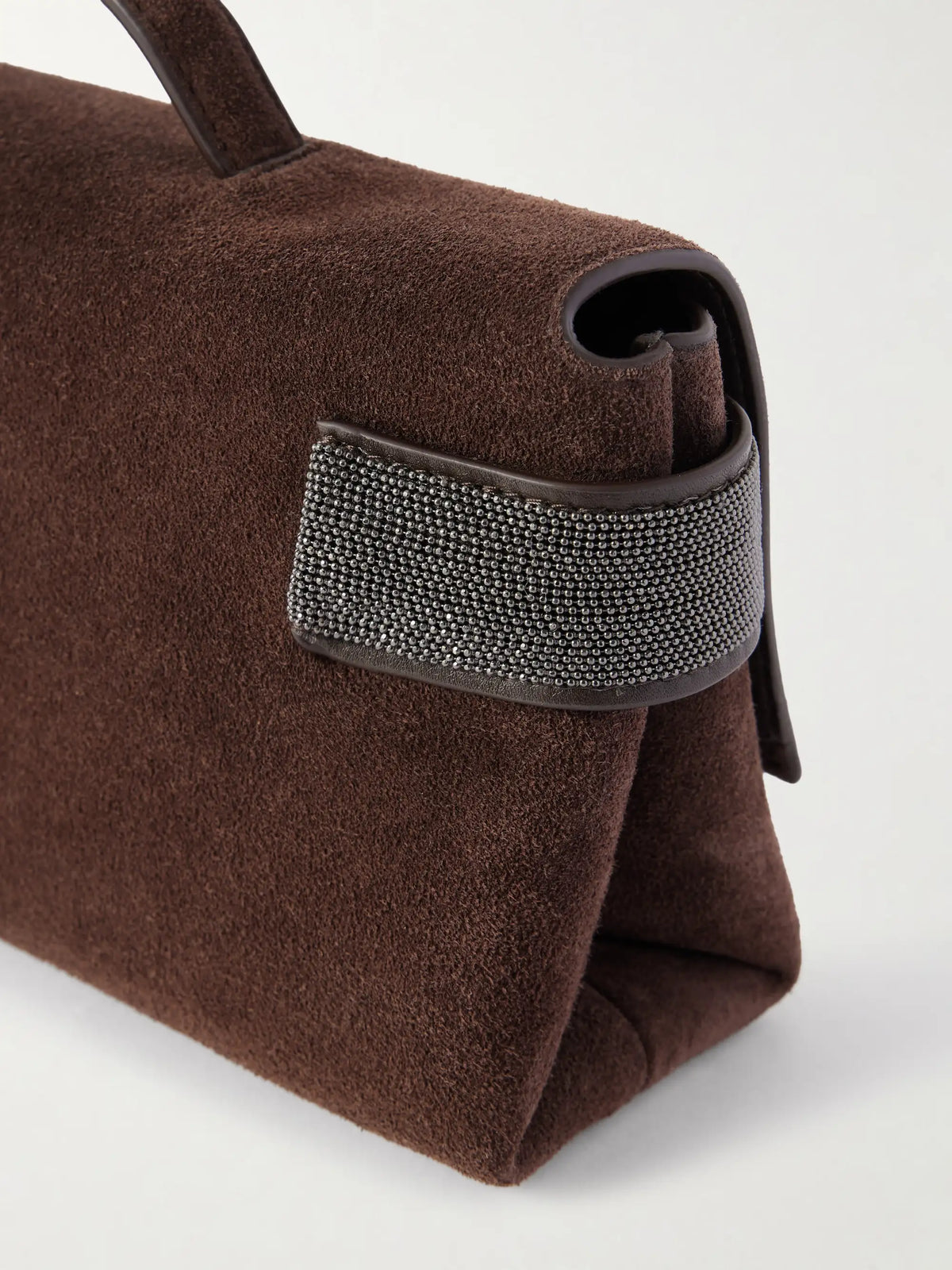 Bead-detailed Suede Clutch