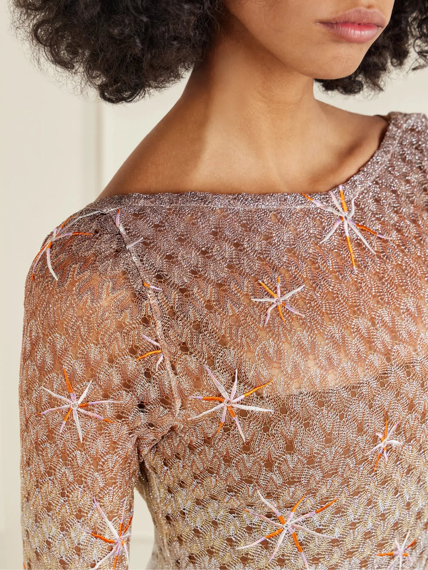 Open-back Dégradé Embroidered Metallic Crochet-knit Maxi Dress