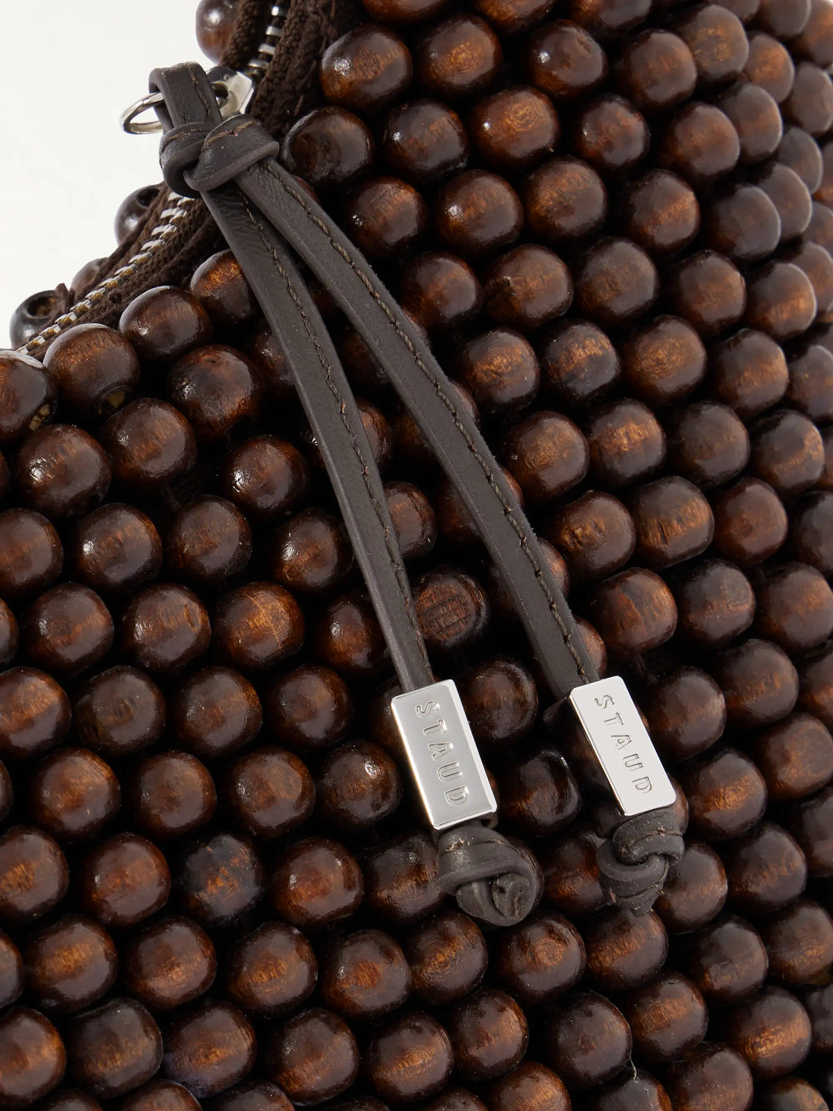 Reef Leather-trimmed Beaded Wood Tote