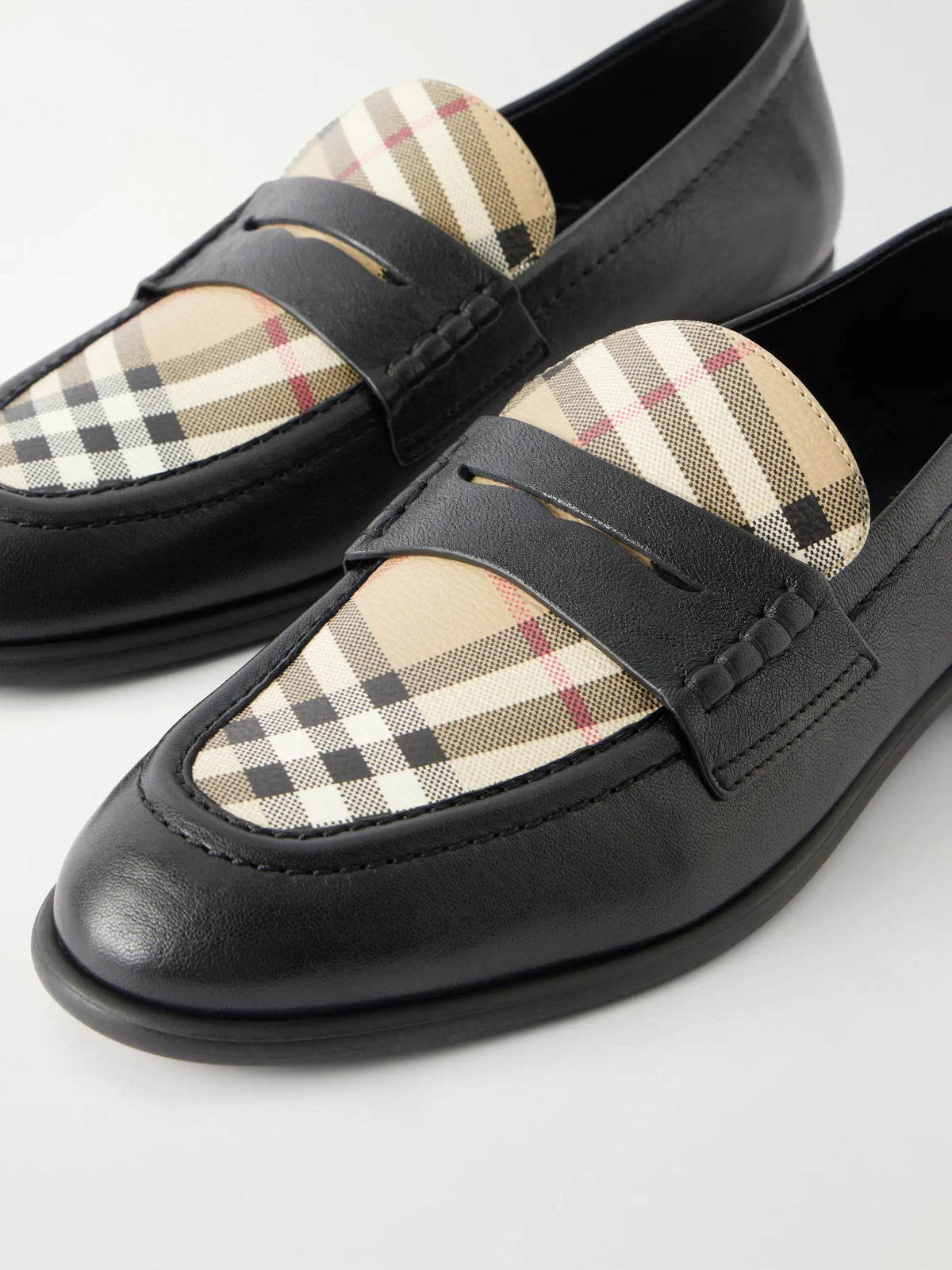 Burberry Opal Check-trimmed Leather Penny Loafer