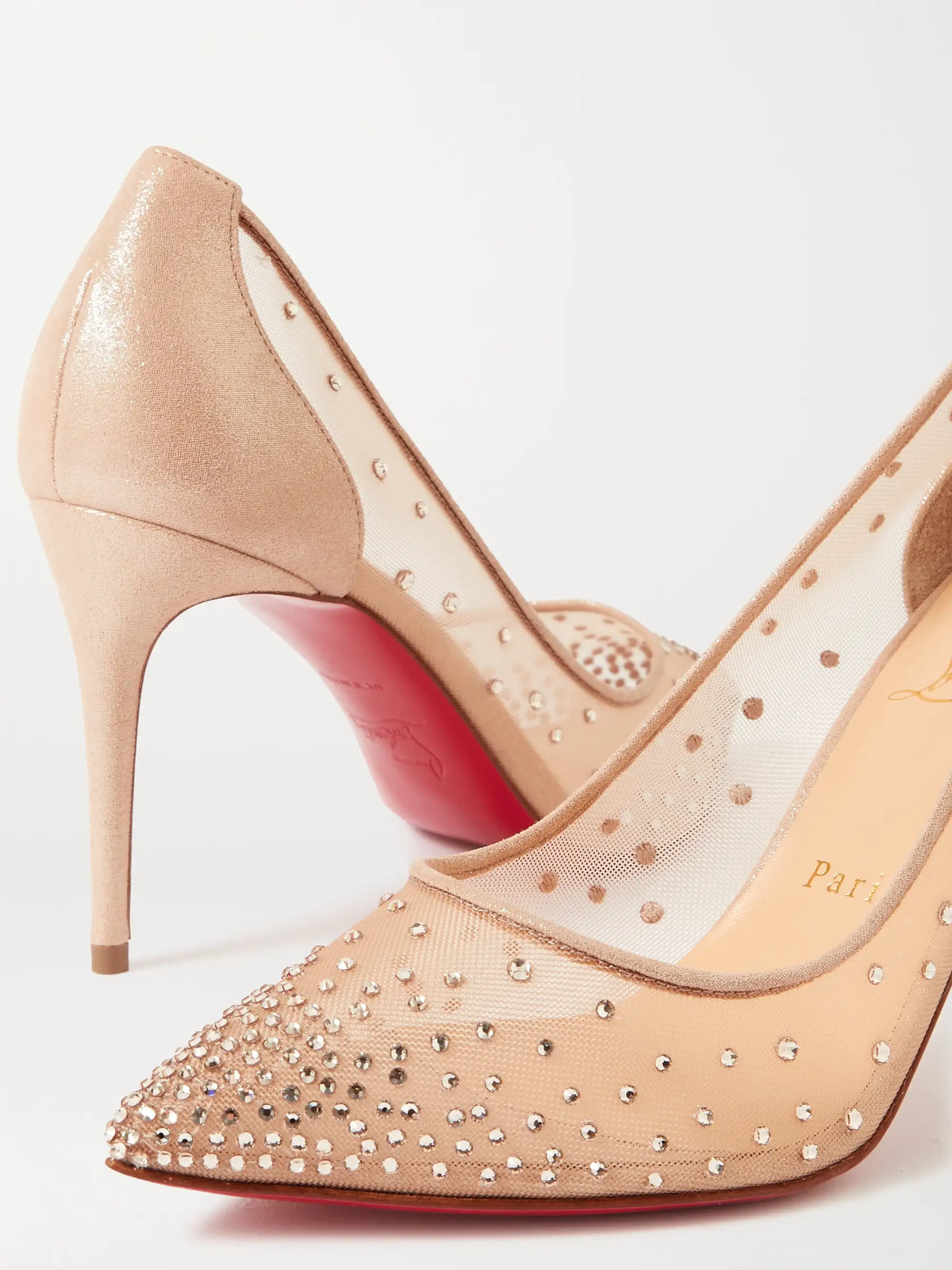 Follies 85 Crystal-embellished Mesh And Glittered-leather Pumps