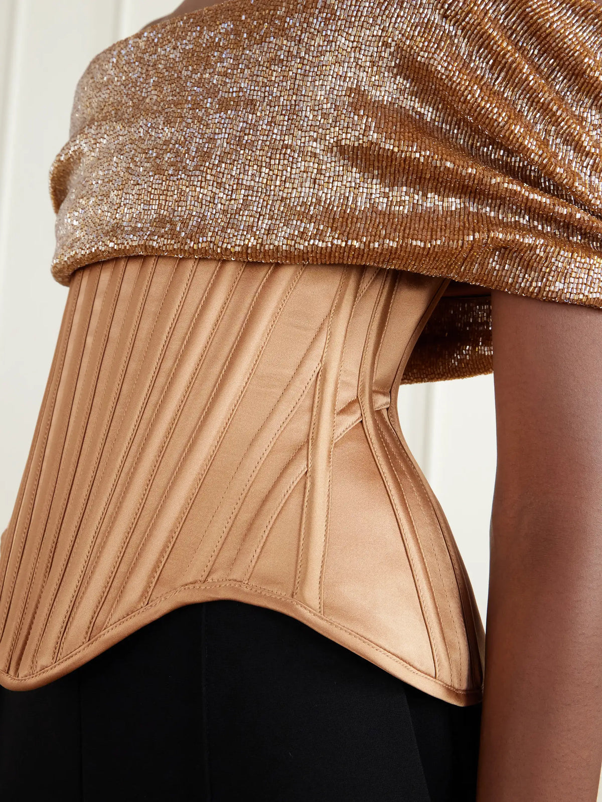 Wiederhoeft Wasp Corset Paneled Bead-embellished Silk Top