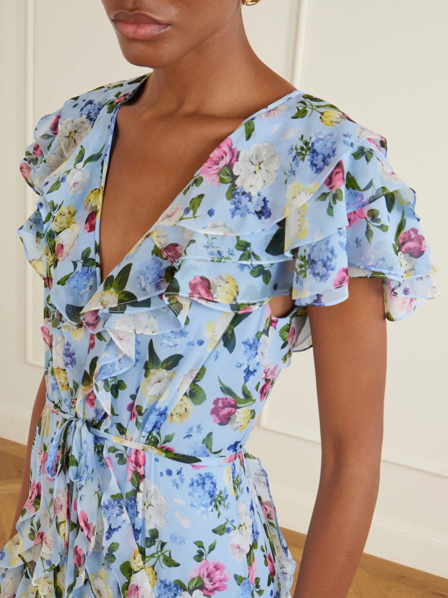 Ruffled Floral-printed Silk Chiffon Gown