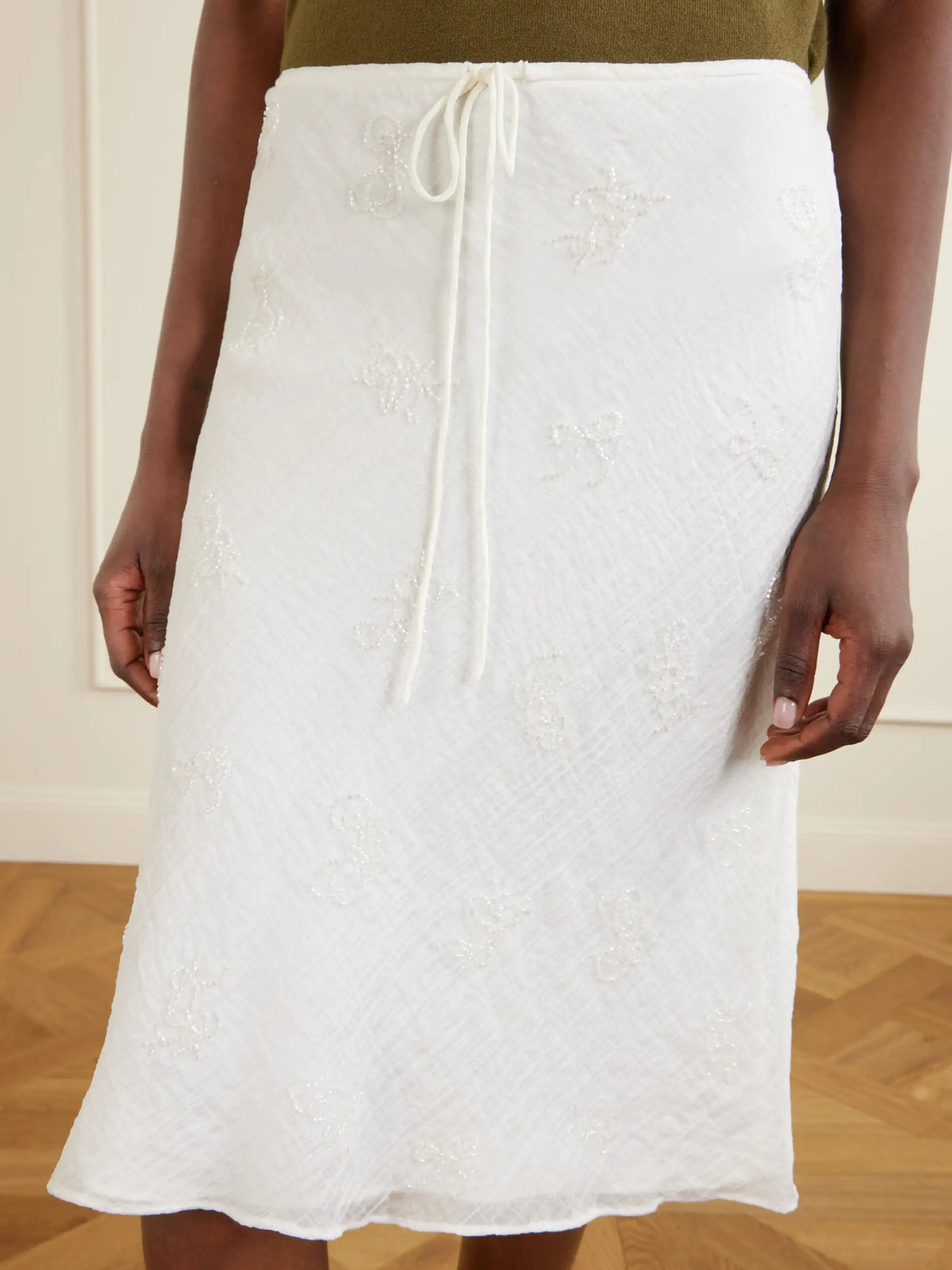 Lucia Bead-embellished Crinkled Modal-blend Organza Midi Skirt
