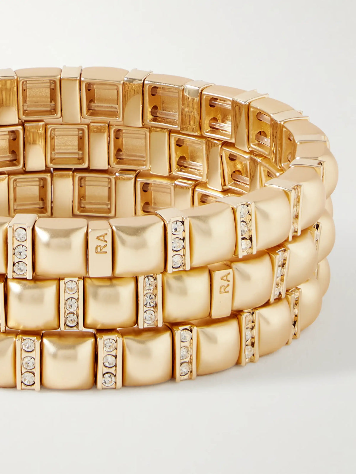 Set Of Three Gold-tone Crystal Bracelets
