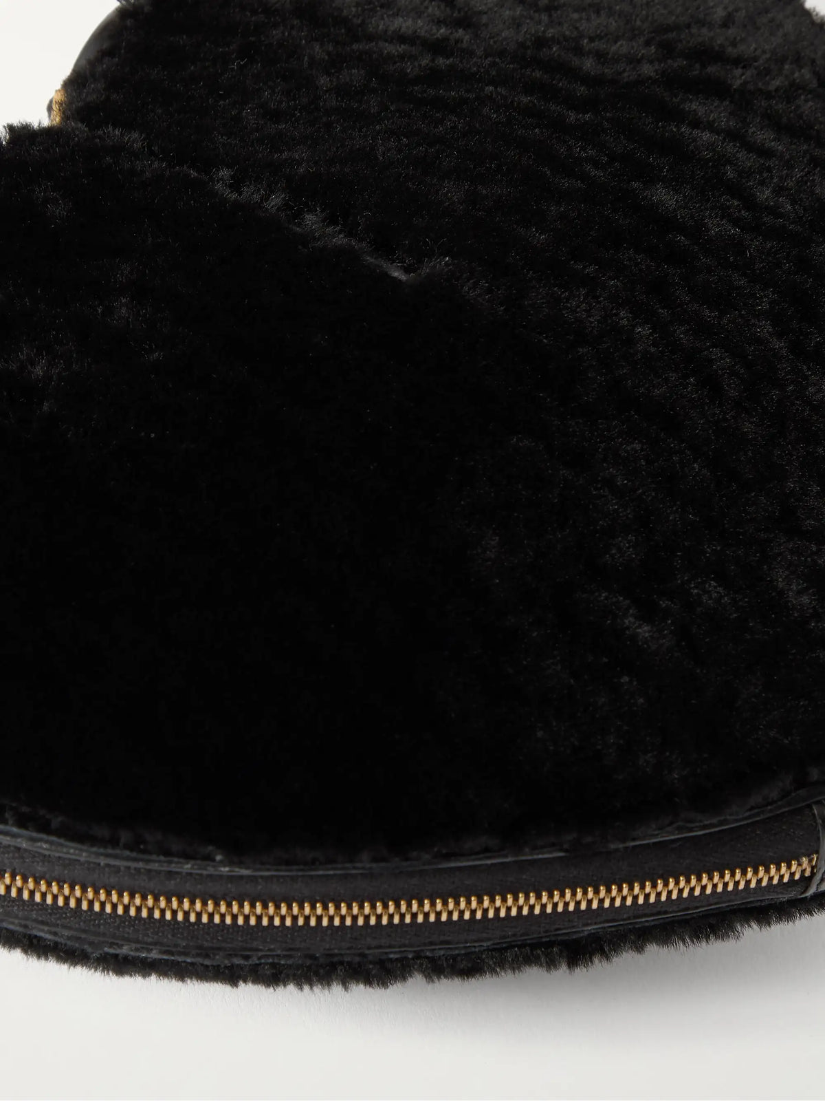 Le Coeur Leather-trimmed Shearling Shoulder Bag