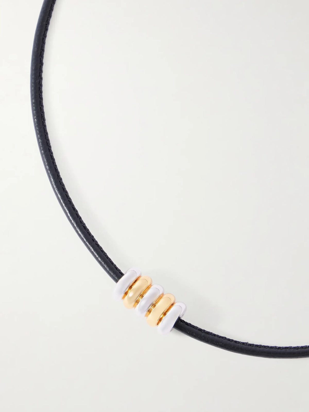 Hollyhock Beaded Gold And Silver-toned Leather Necklace