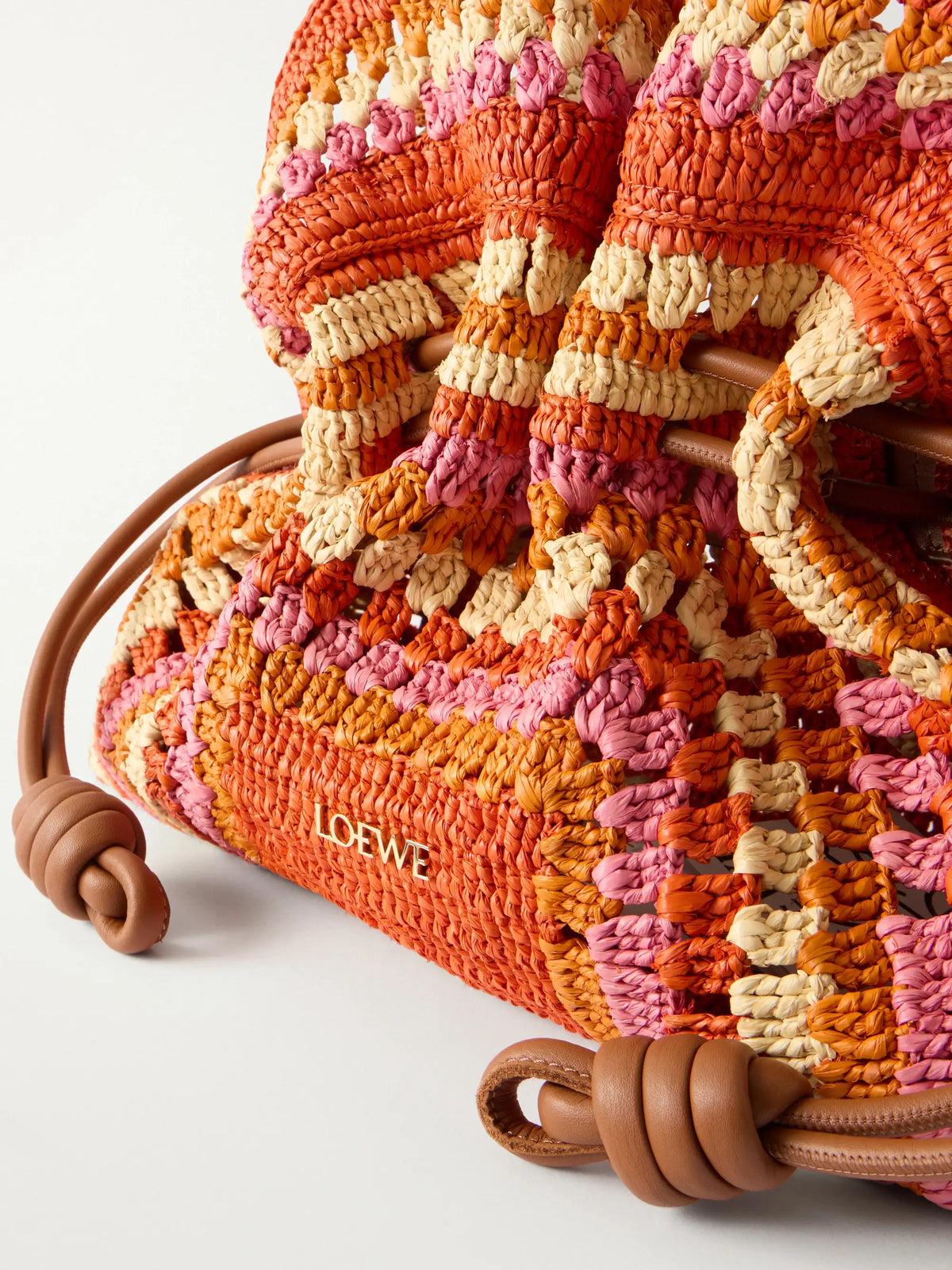 + Paula's Ibiza Flamenco Mini Leather-trimmed Crocheted Raffia Clutch