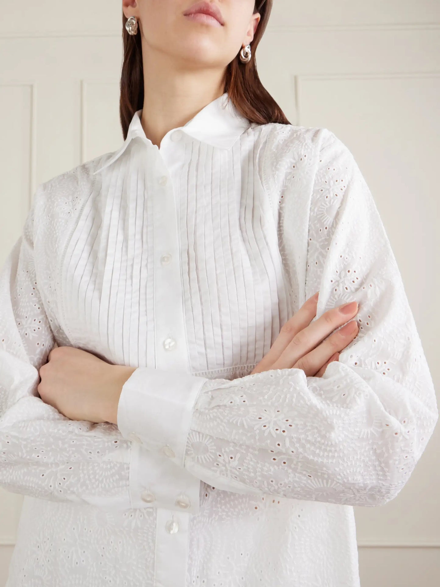 Arabelle Pleated Broderie Anglaise Cotton Shirt