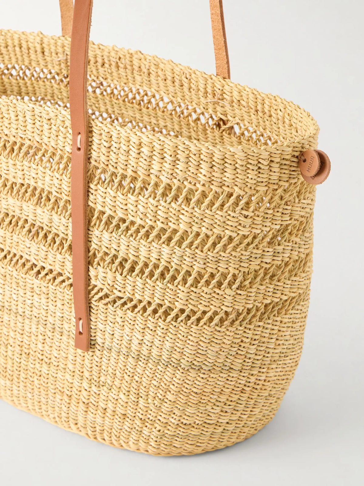 Bicro M Leather-trimmed Woven Straw Tote