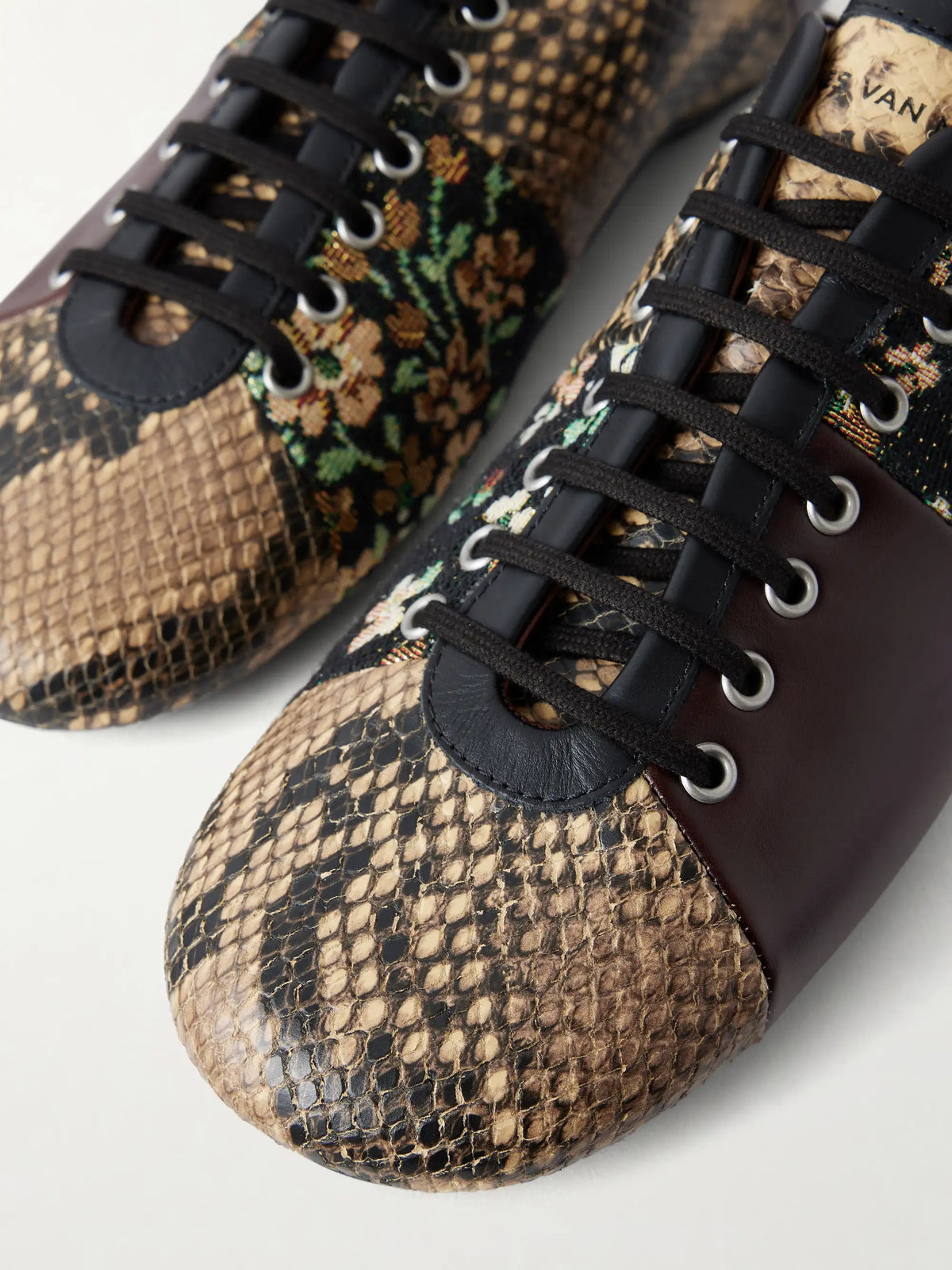 Dries Van Noten Patchwork Floral Jacquard-trimmed Leather Sneakers