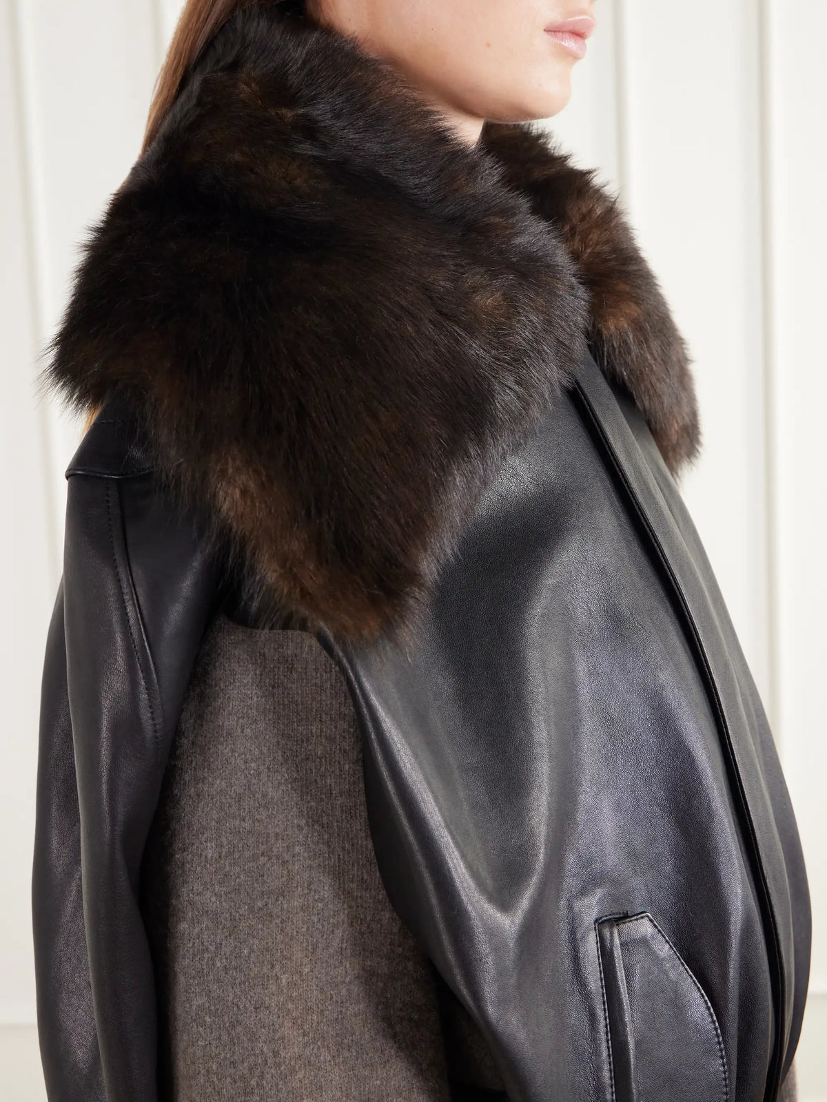 RABANNE Shearling-trimmed Leather Jacket