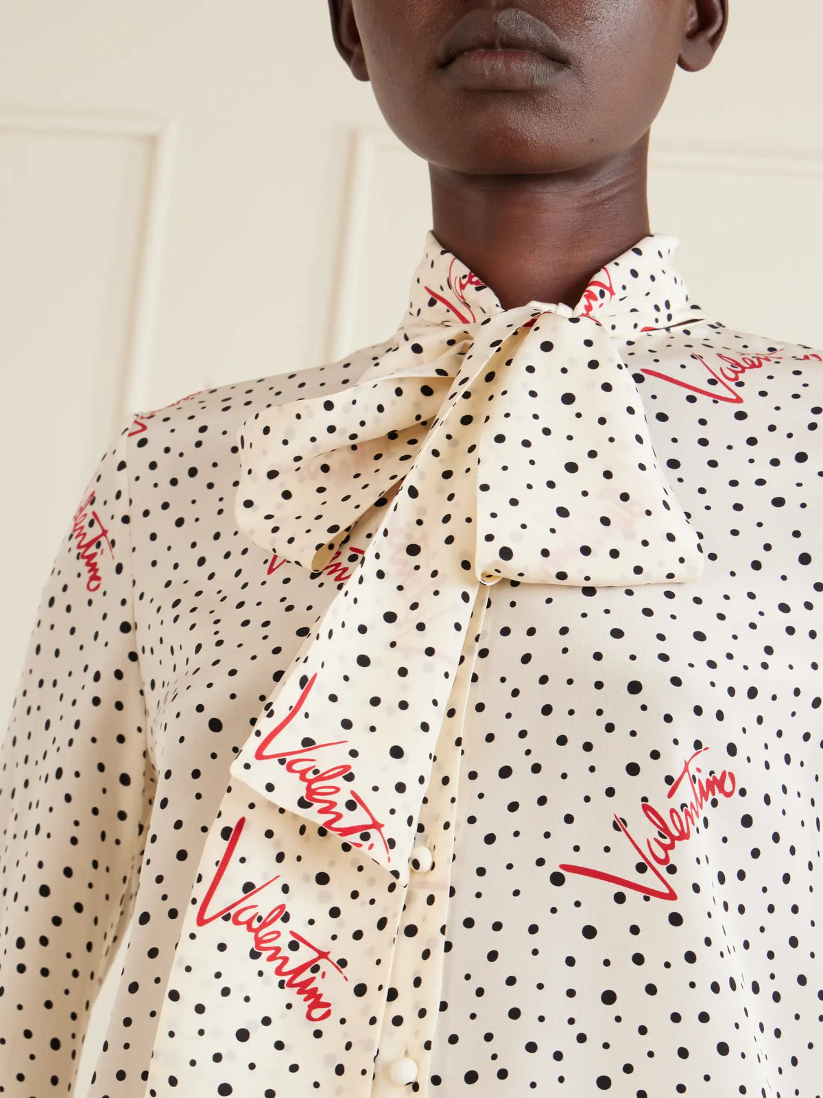 Pussy-bow Polka-dot Silk Crepe De Chine Blouse
