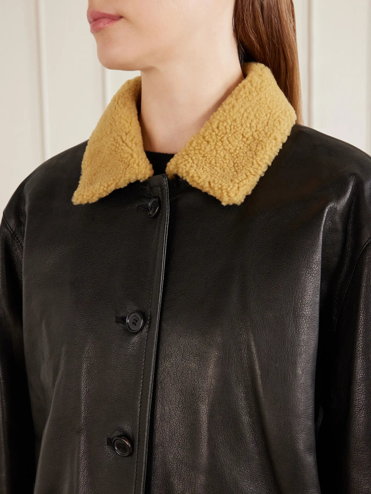 KHAITE Wilson Shearling-trimmed Grained Leather Jacket
