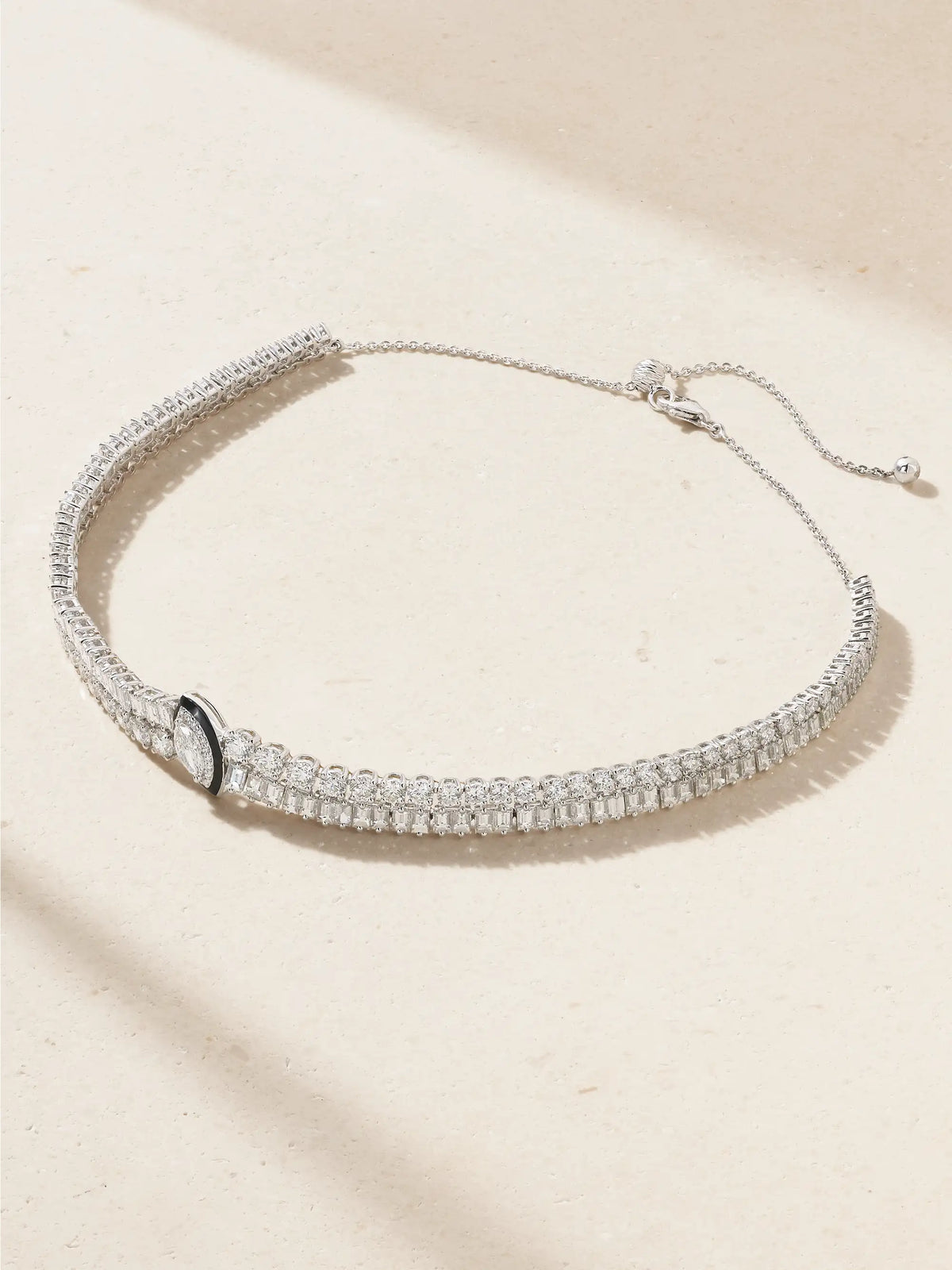18-karat White Gold, Diamond And Enamel Necklace