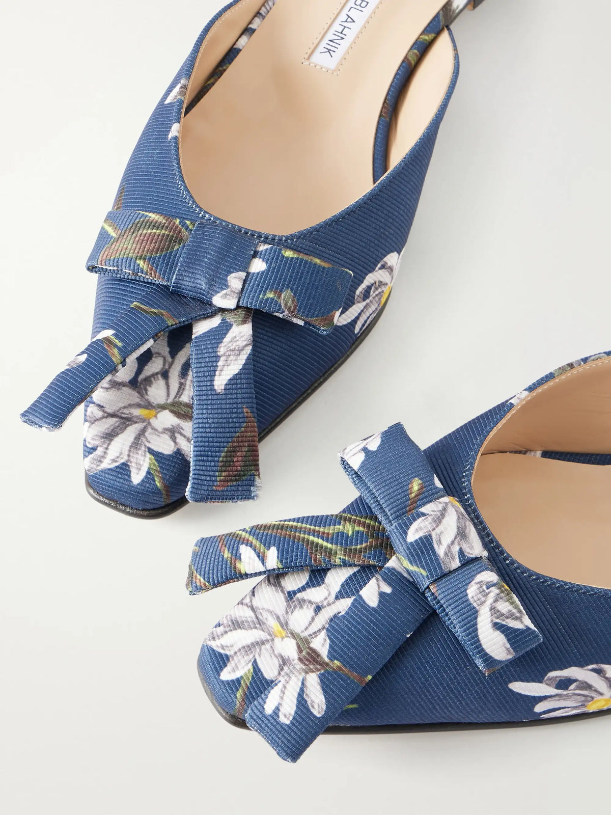 + Emilia Wickstead Bow-embellished Floral-print Grosgrain Flats