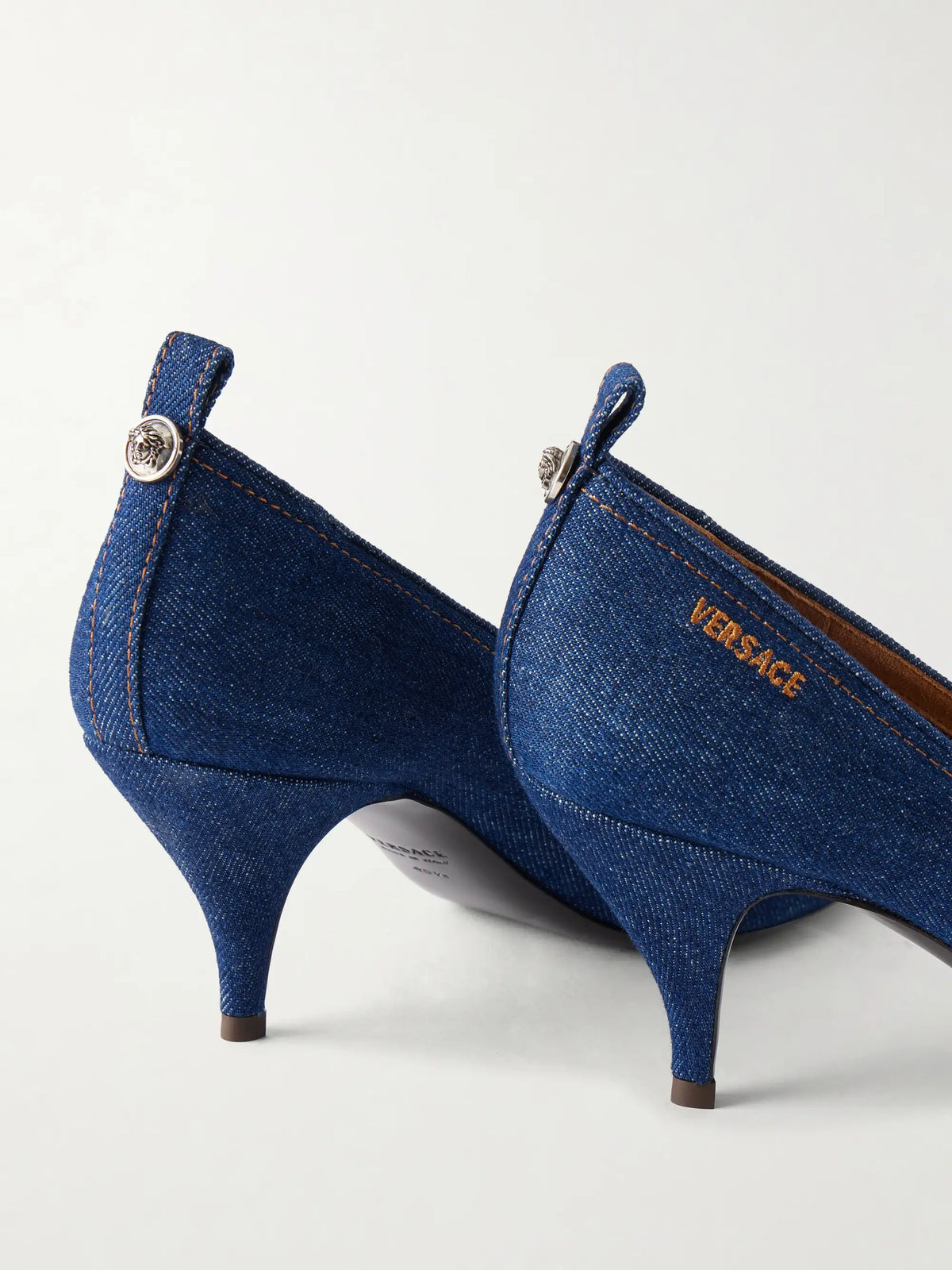 Tina 65 Medusa-embellished Denim Pumps