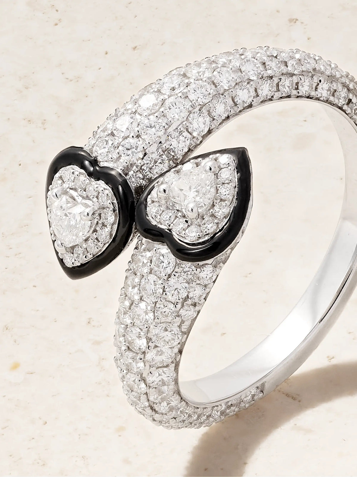 Double Crush 18-karat White Gold, Diamond And Enamel Ring