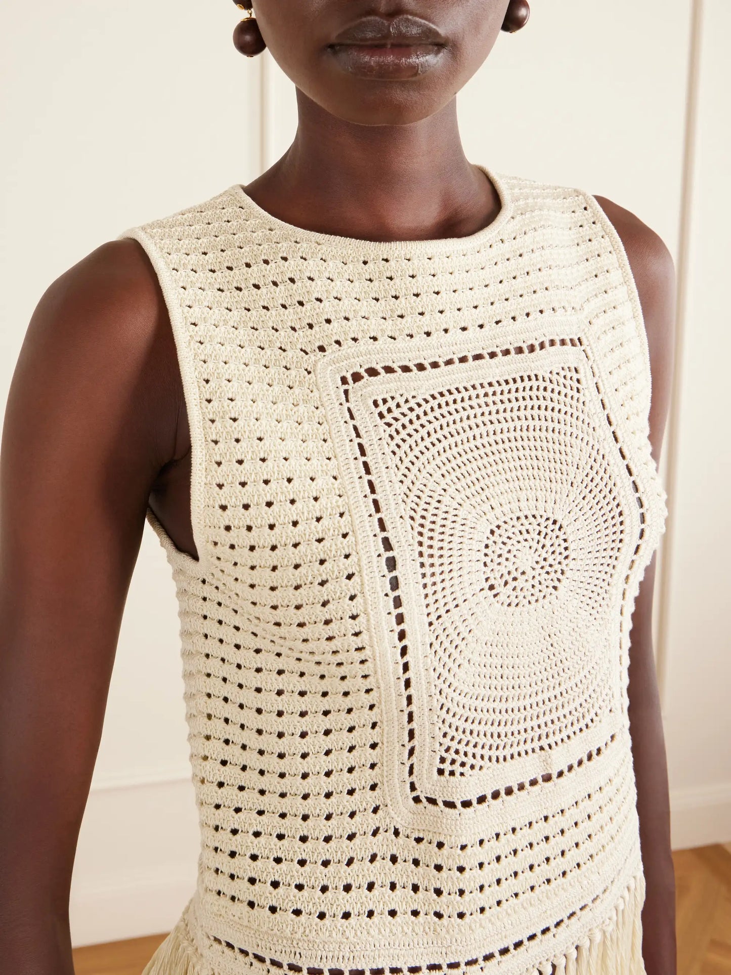Indra Fringed Crocheted Cotton Tank Top