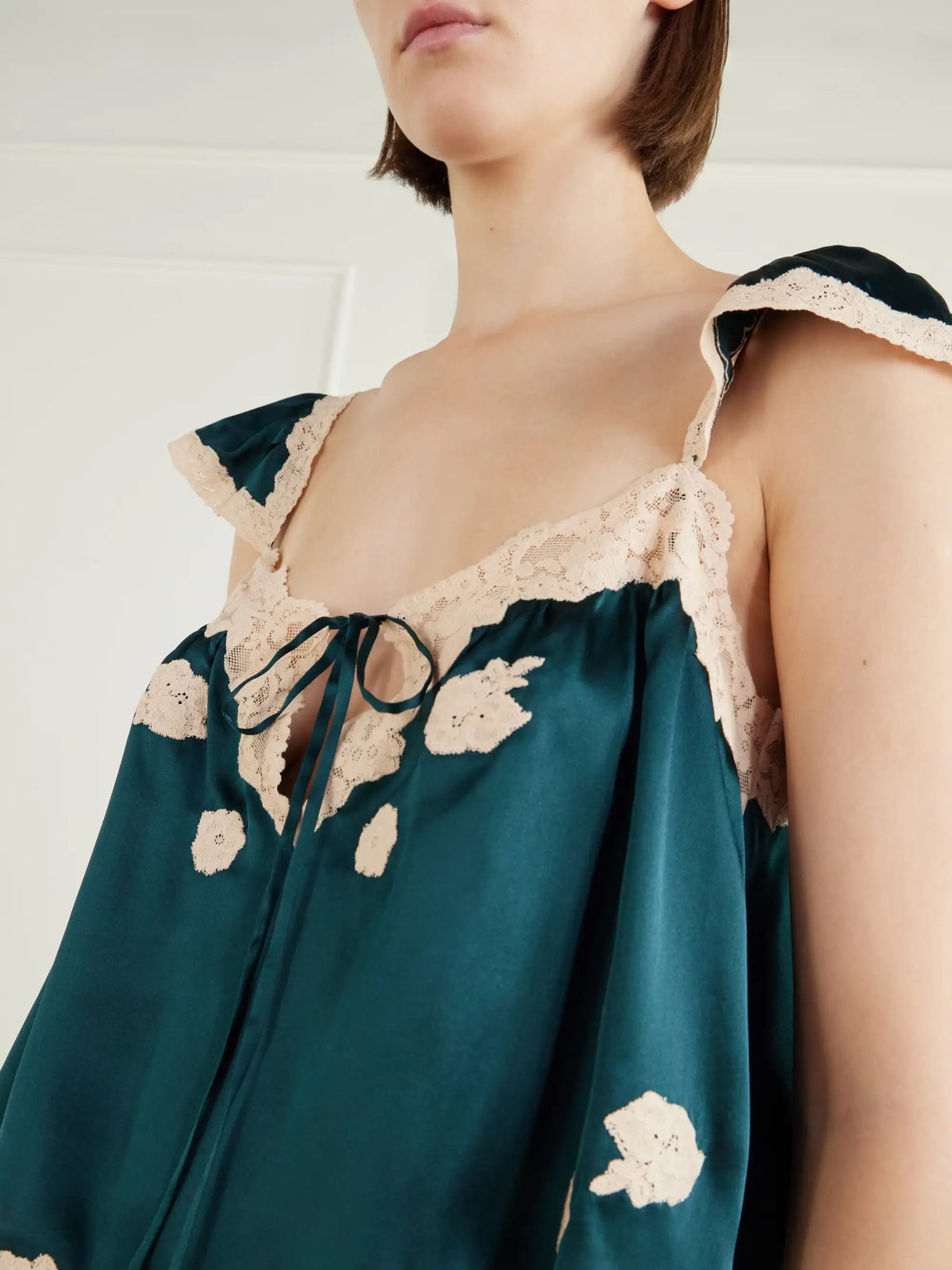 DÔEN Rosalee Lace-trim Silk Satin Top