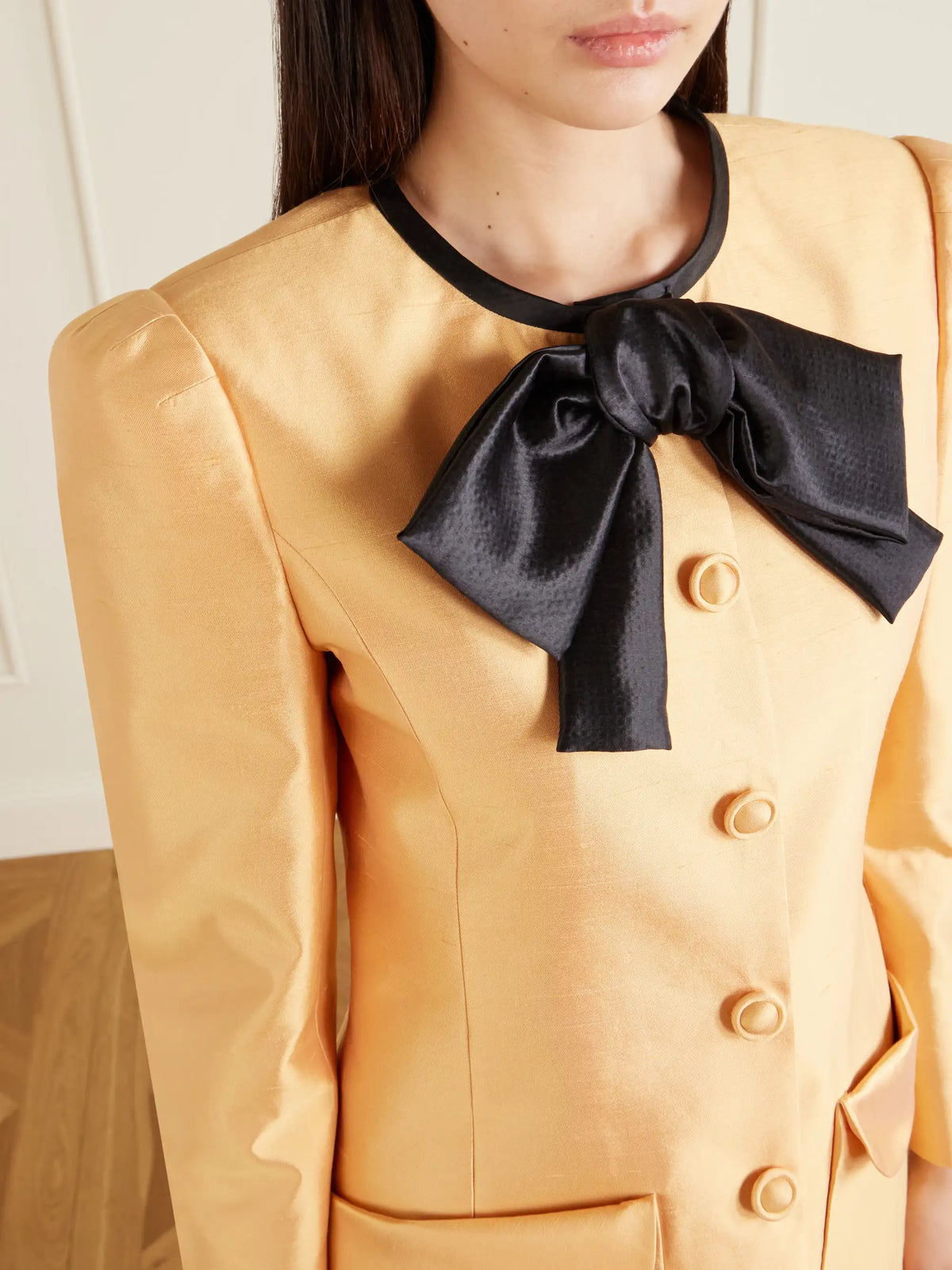Bow-detailed Silk Shantung Jacket