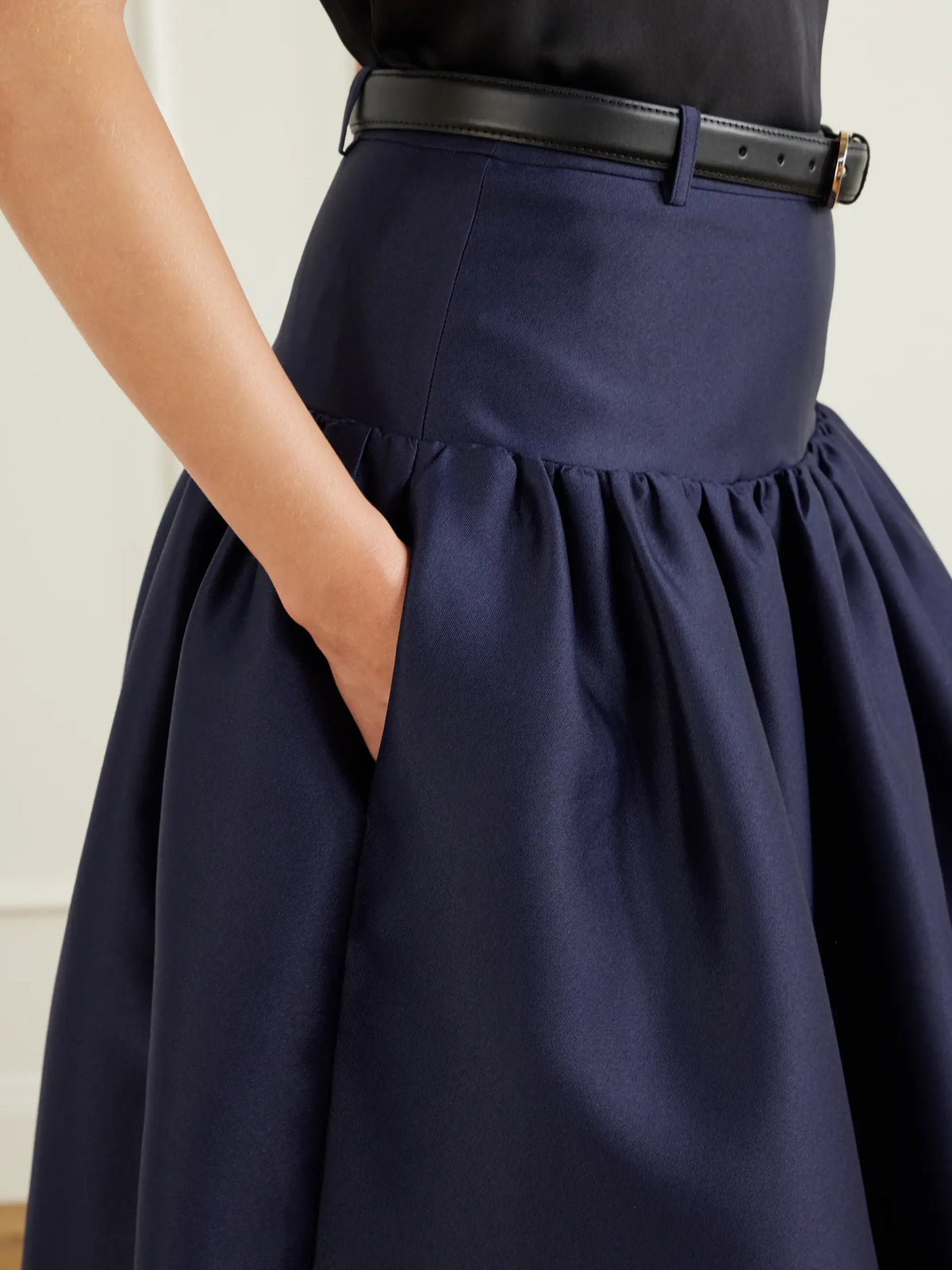 Self-Portrait Gathered Taffeta Midi Skirt