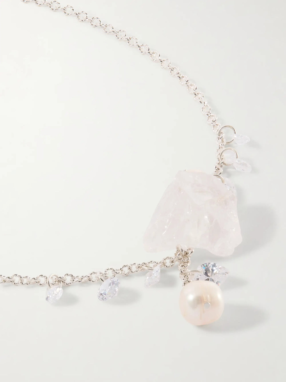 Pendulum Recycled Silver, Cubic Zirconia, Crystal And Pearl Necklace