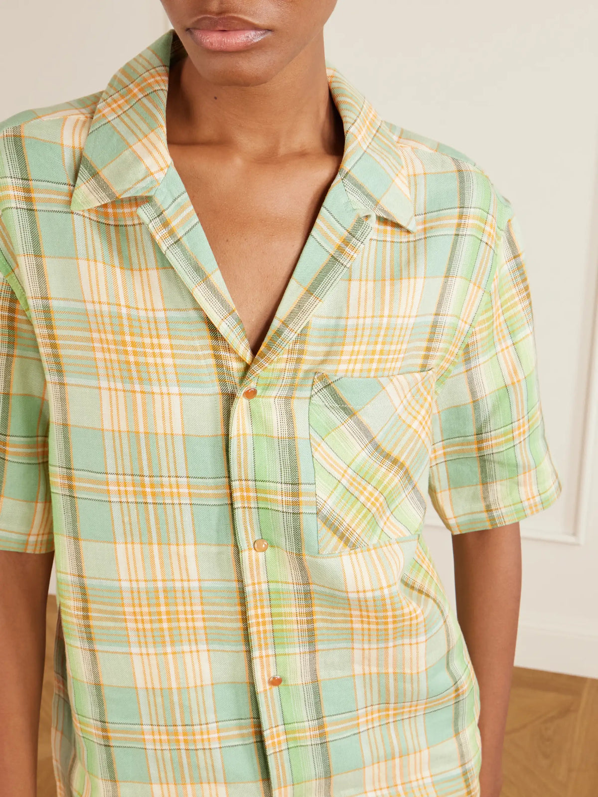 Lime Moss Checked Linen Shirt