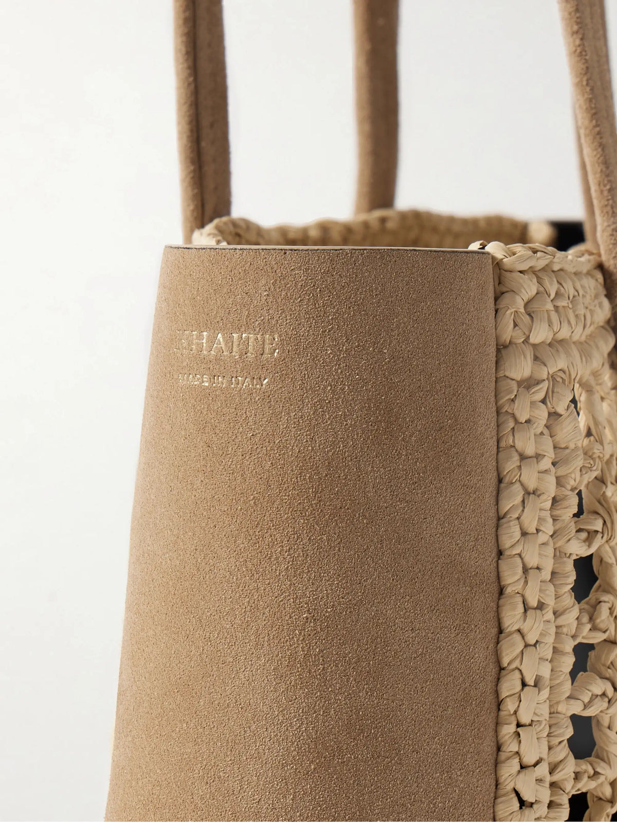 Zoe Small Suede And Crocheted Raffia Tote