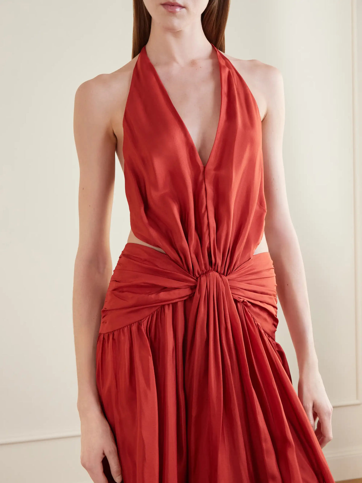 Indra Knotted Silk Halterneck Maxi Dress