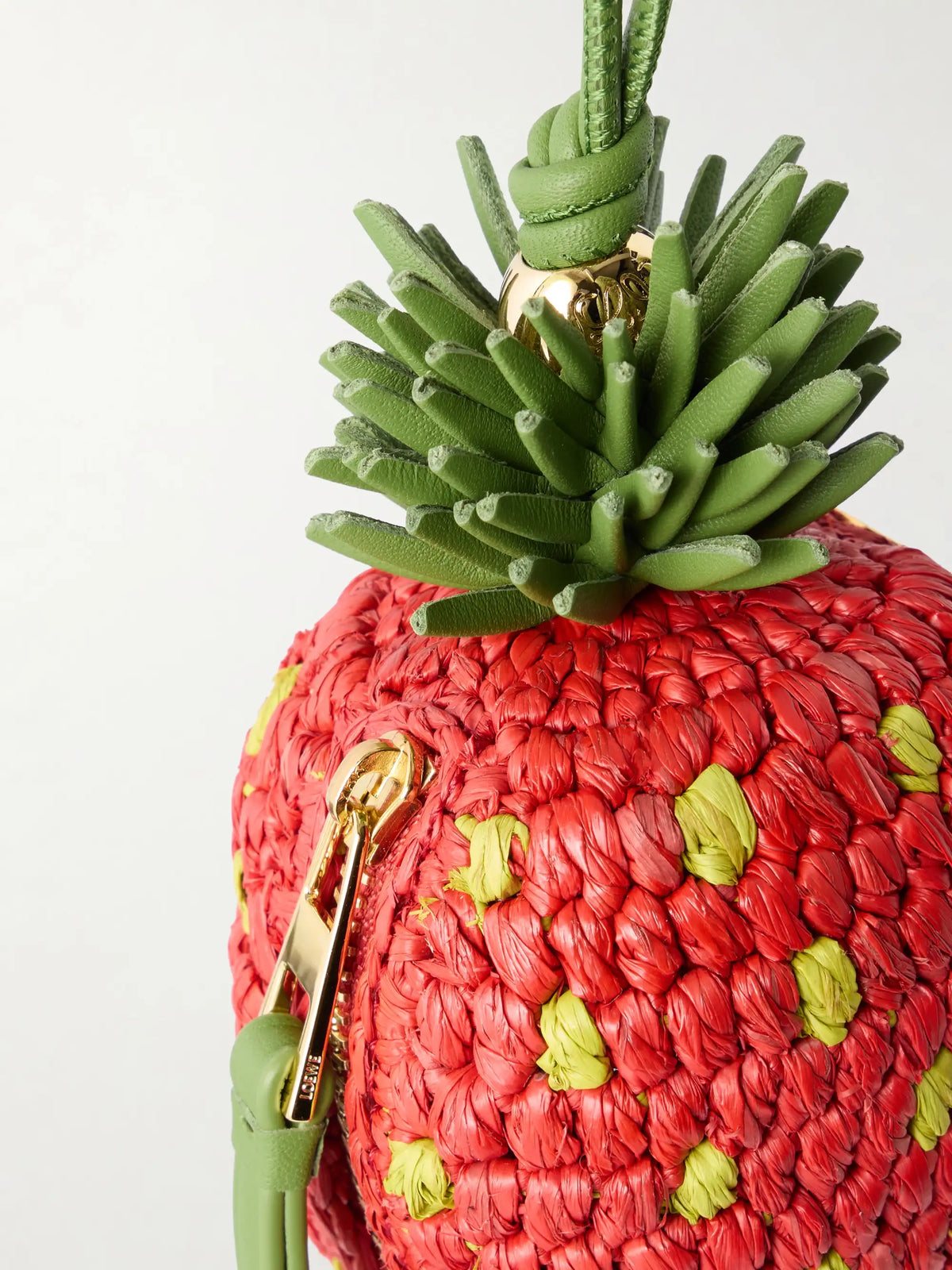 + Paula's Ibiza Strawberry Leather-trimmed Raffia Pouch