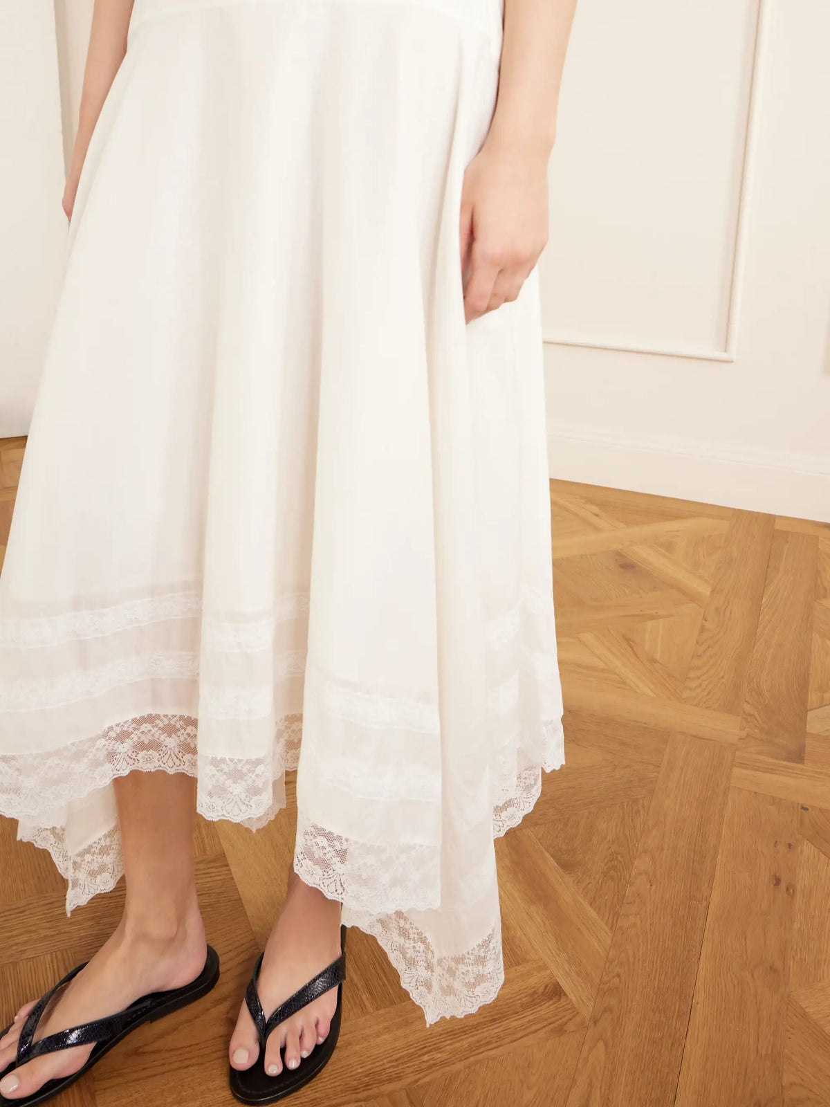Ainsley Asymmetric Lace-trimmed Cotton-voile Maxi Skirt