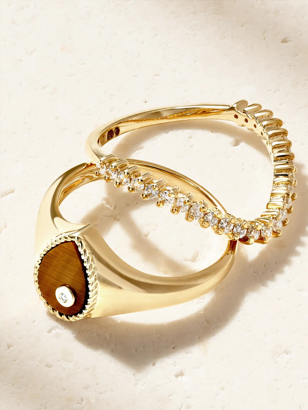 Baby Chevaliere Poire 9-karat Gold, Tiger's Eye And Diamond Ring