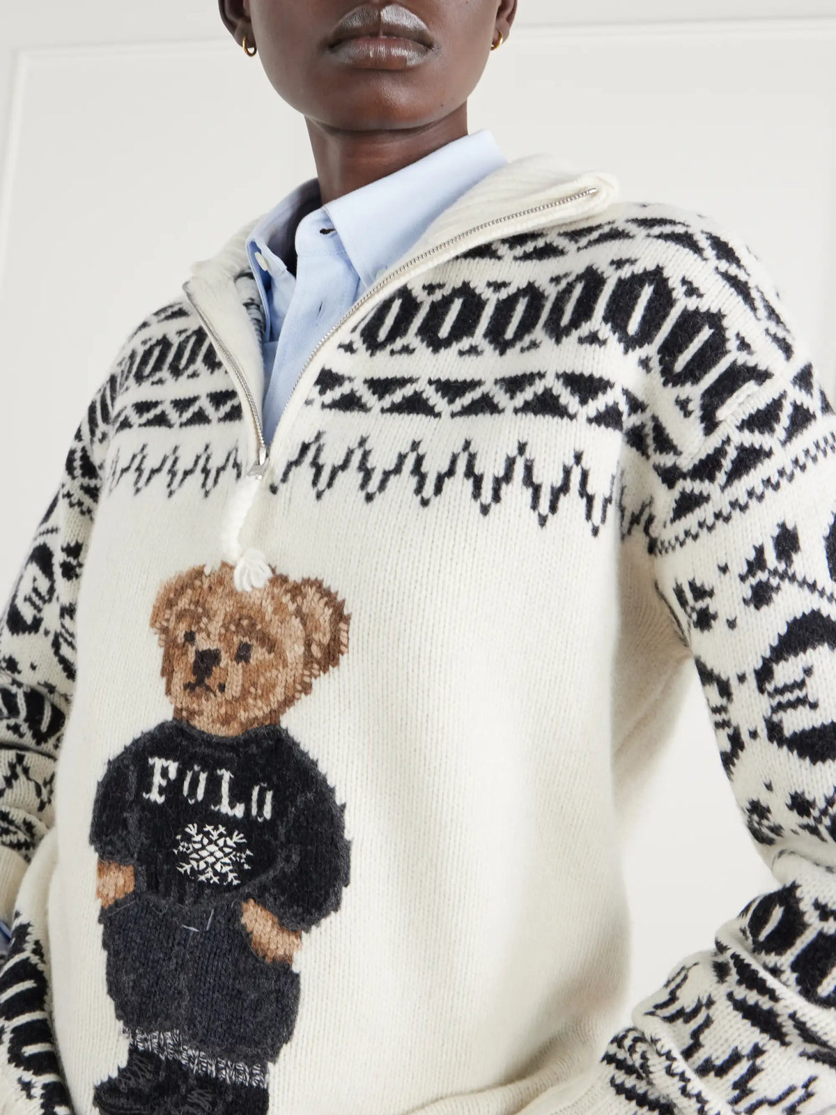 Polo Ralph Lauren Embroidered Fair Isle Wool And Cashmere-blend Half-zip Sweater