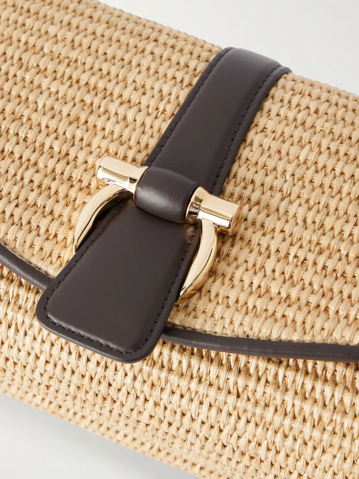 Leather-trimmed Woven Raffia Cross Body Bag