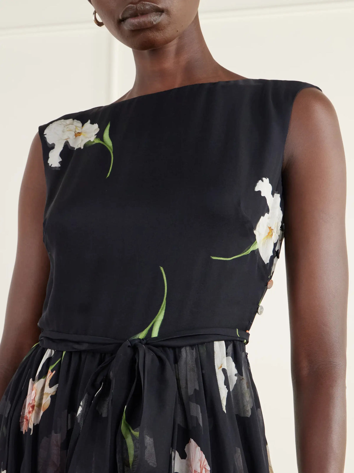 Oscar de la Renta Belted Tiered Floral-print Silk-chiffon Midi Dress
