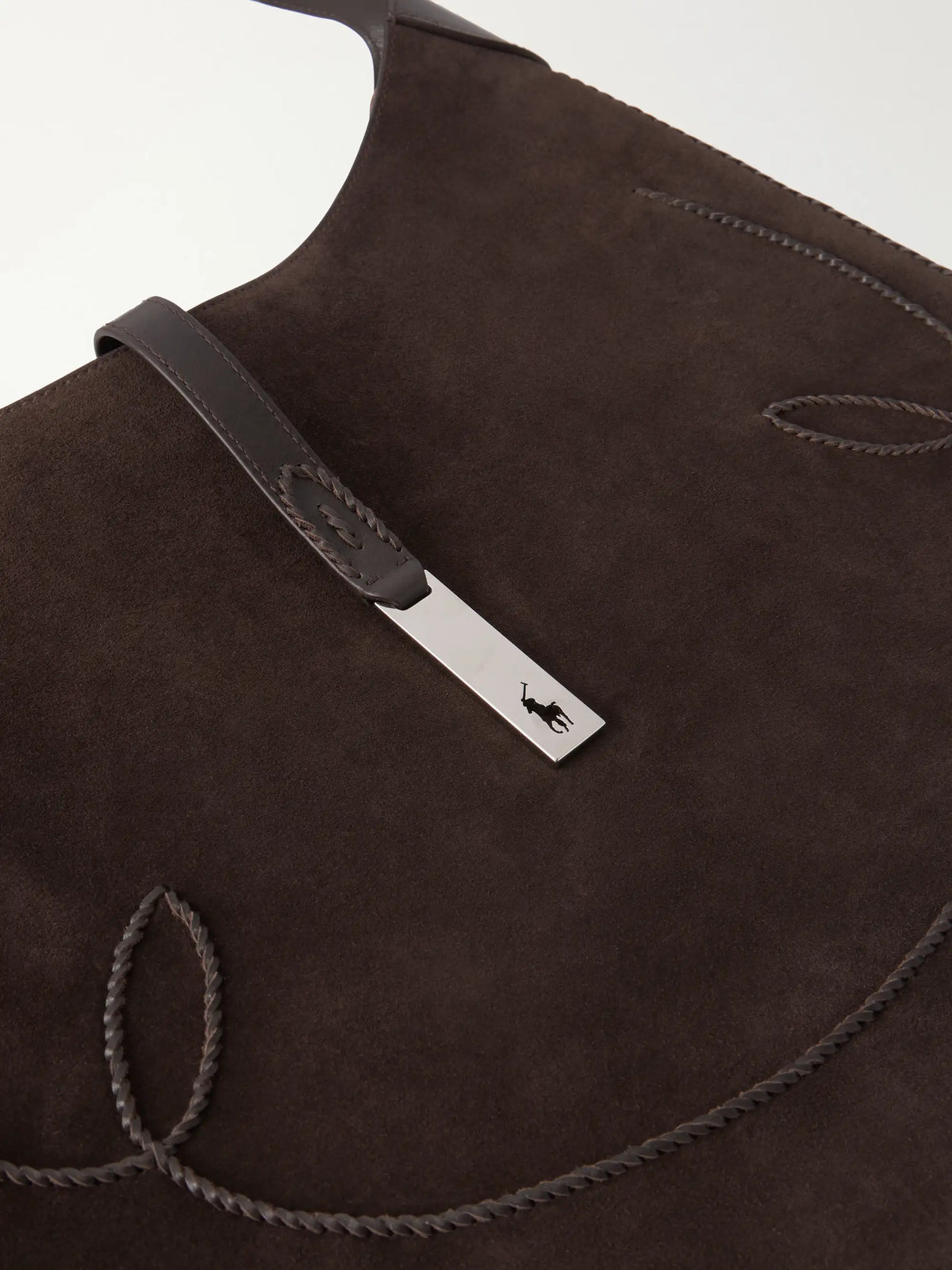 Ralph Lauren Polo Id Embroidered Leather-trimmed Suede Shoulder Bag