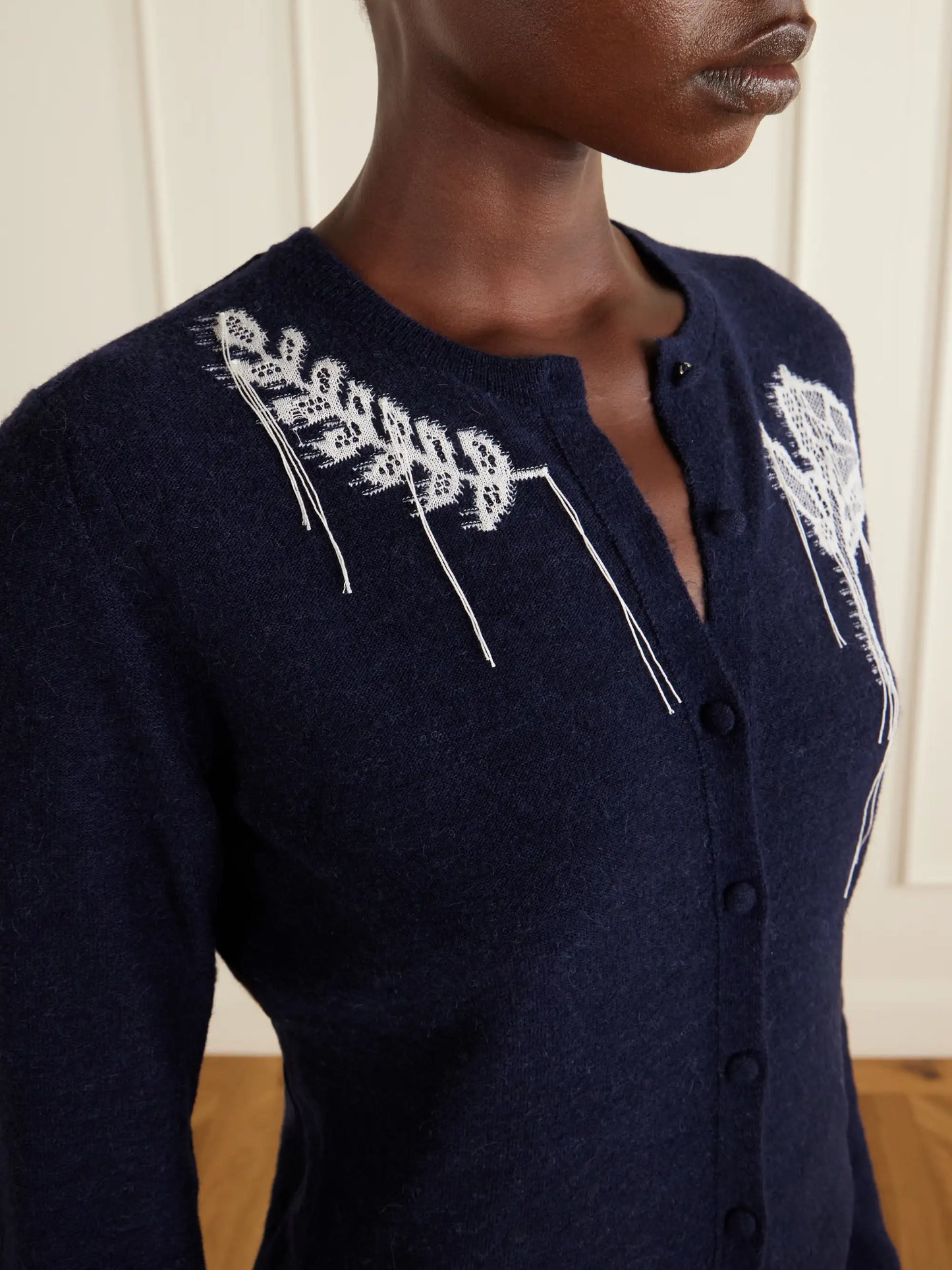 Embroidered Wool-blend Cardigan