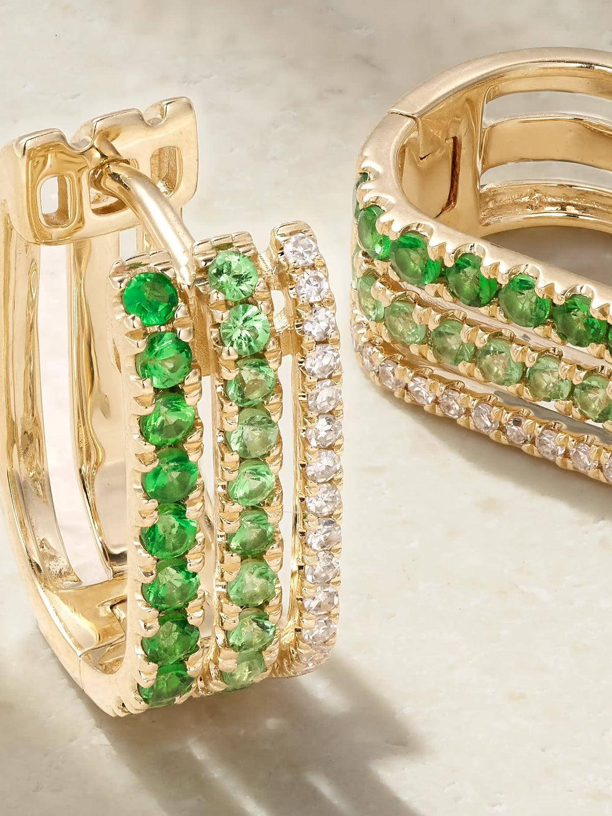 Triple 14-karat Gold, Garnet And Diamond Hoop Earrings