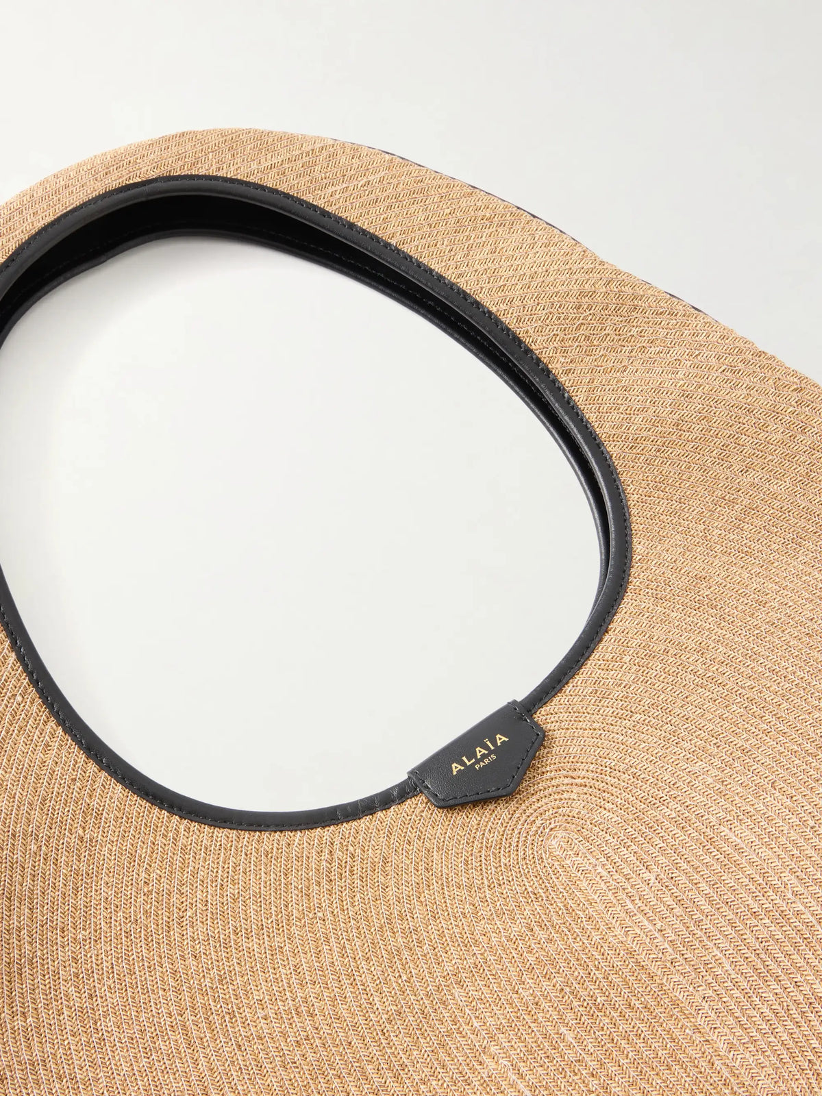 Leather-trimmed Paper Straw Shoulder Bag