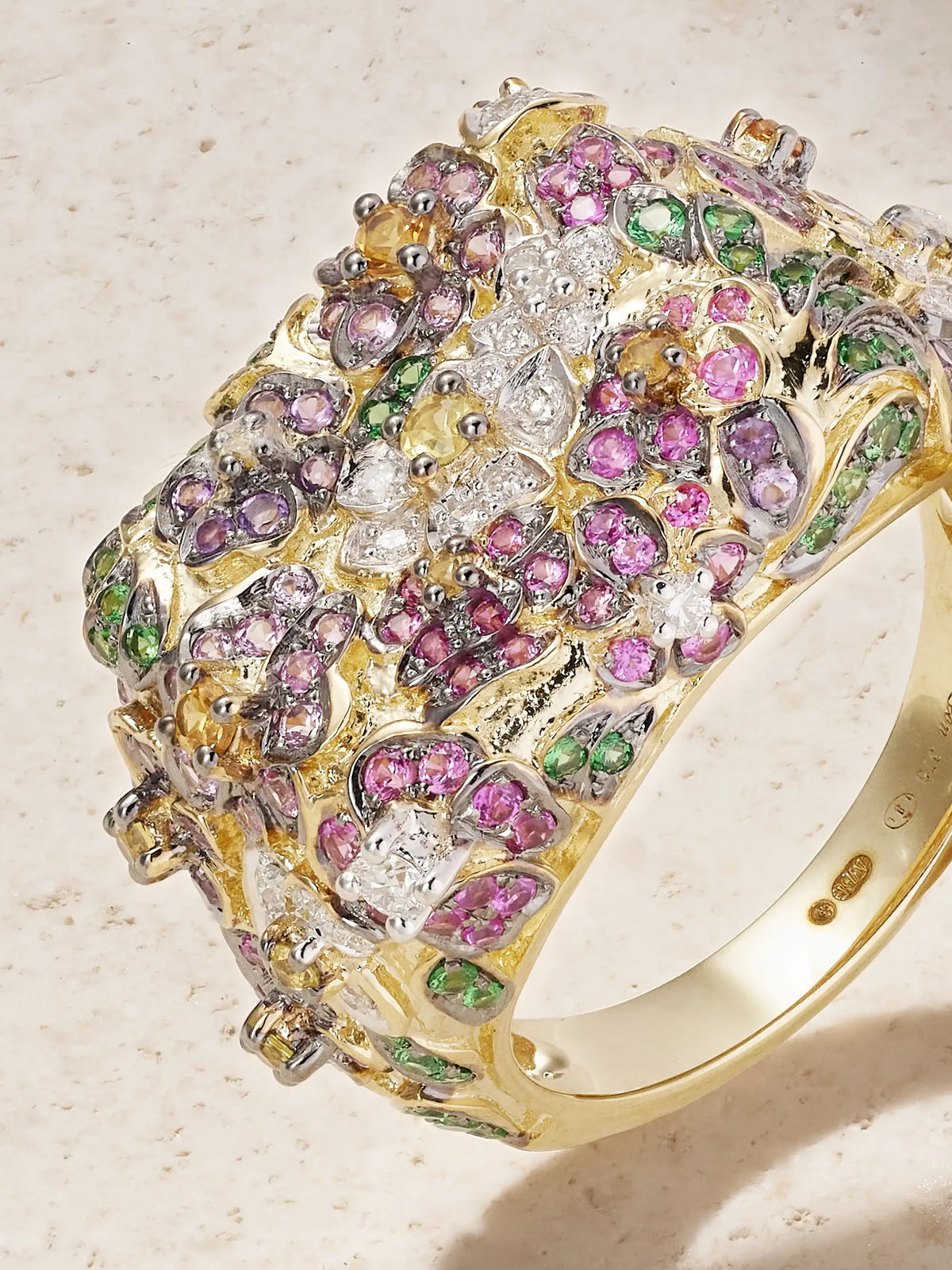 Chevalière Jolie Fleur 9-karat Gold Multi-stone Ring