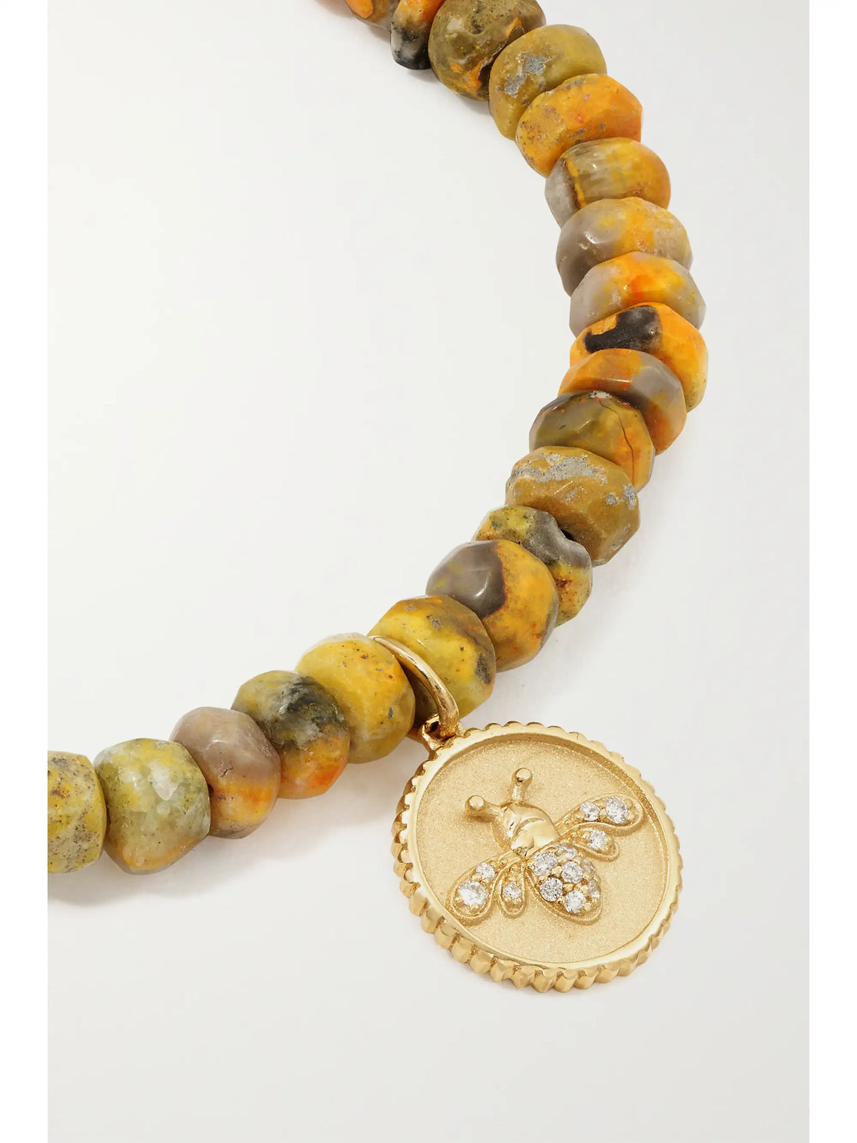 Tiny Bee 14-karat Gold, Jasper And Diamond Bracelet